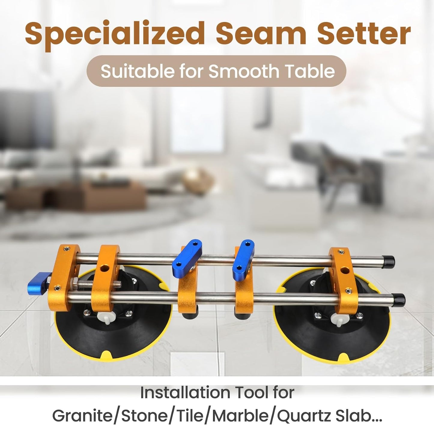 2 Pack Seamless Seam Setter with 6 inch Vacuum Suction Cups, Granite Seam Setter for Countertop Joining & Leveling, Seam Joiner for Stone, Marble,Slab, Quartz, Tile Gap Regulator (Yellow)