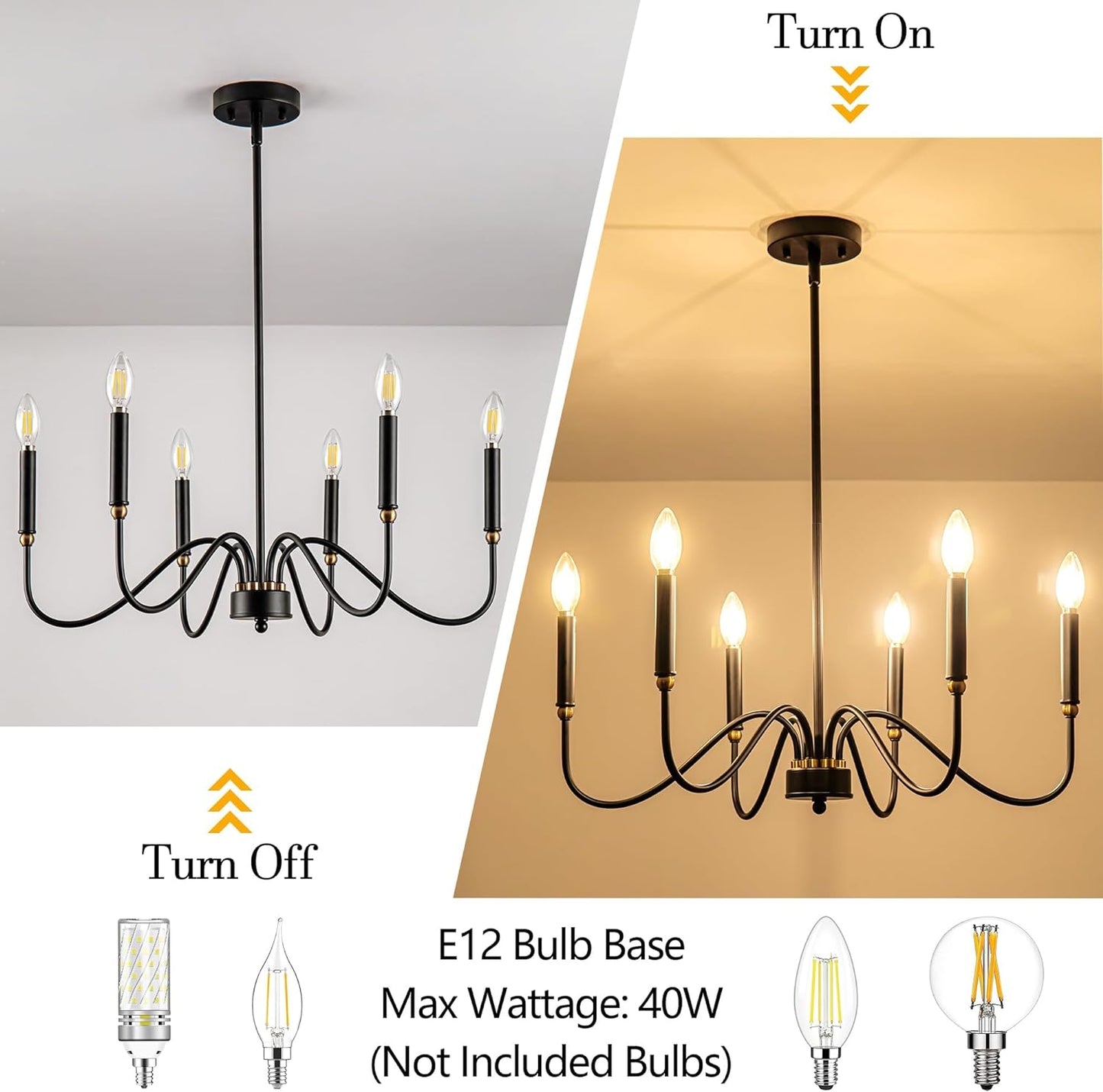 Chandeliers for Entryway Farmhouse Chandelier for Dining Room Light Fixture Hanging Lights for Living Room 6 Light Black Pendant Lights Kitchen Island for Hallway, Porch, Bedroom