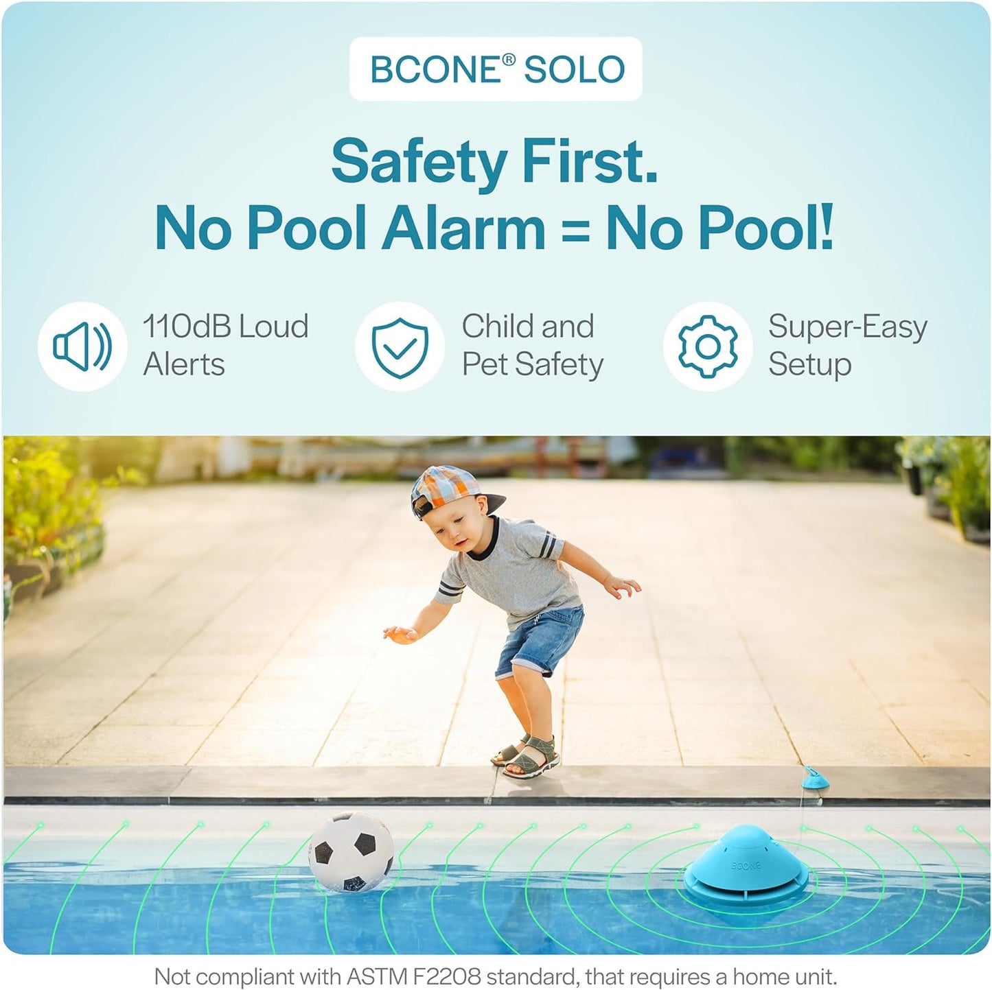 Solo Pool Alarm: 110dB Pool Safety Alarms | Easy-Setup Pool Alarms for Inground Pools, Floating Pool Alarm | Not Compliant with City Codes That