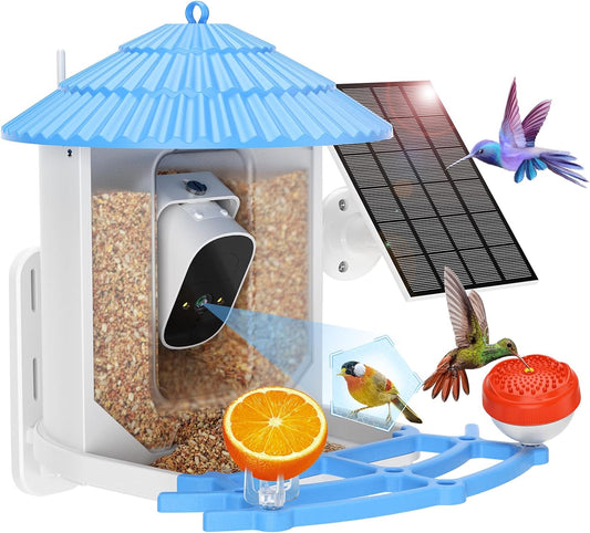Bird Feeder with Camera, 4MP Smart Bird Feeder with Solar Powered, AI Intelligent Recognition Birds Spieces, Auto Capture Bird Videos, Cloud & SD Card Storage, for Bird Lover