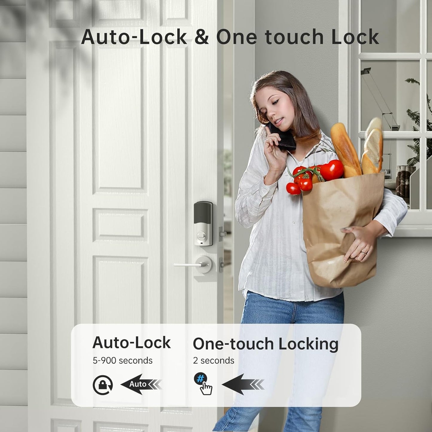 Smart Front Door Lock Set - SMONET Fingerprint Lock Keypad Front Door Lock with Handle Keyless Entry Door Lock Electronic Touchscreen Keypad