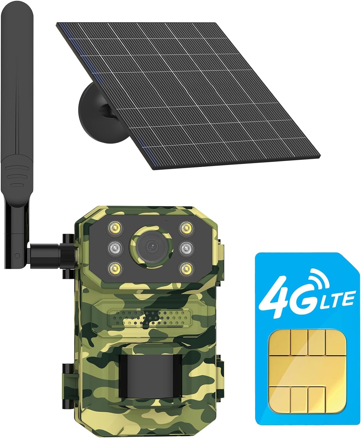 4G LTE Cellular Trail Camera 2.7K 14MP Photos,5W Solar Hunting Camera Work with Pre-Installed SIM Card Only,Wildlife Camera with 7800mAh Battery,PIR Motion,Night Vision,IP67,Cloud/Local S