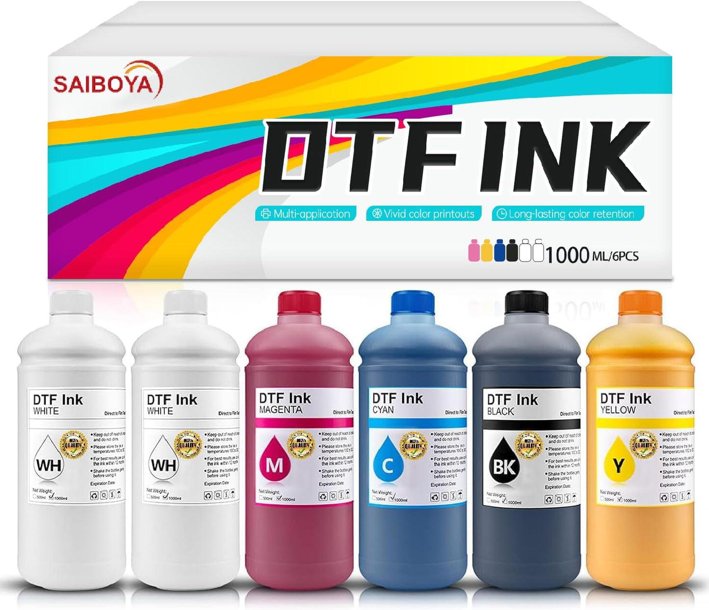 SAIBOYA DTF Ink 1000ml Combo Pack Compatible for ET printheads Installed DTF Printers L1800 R1390 ET-4800 8550 XP