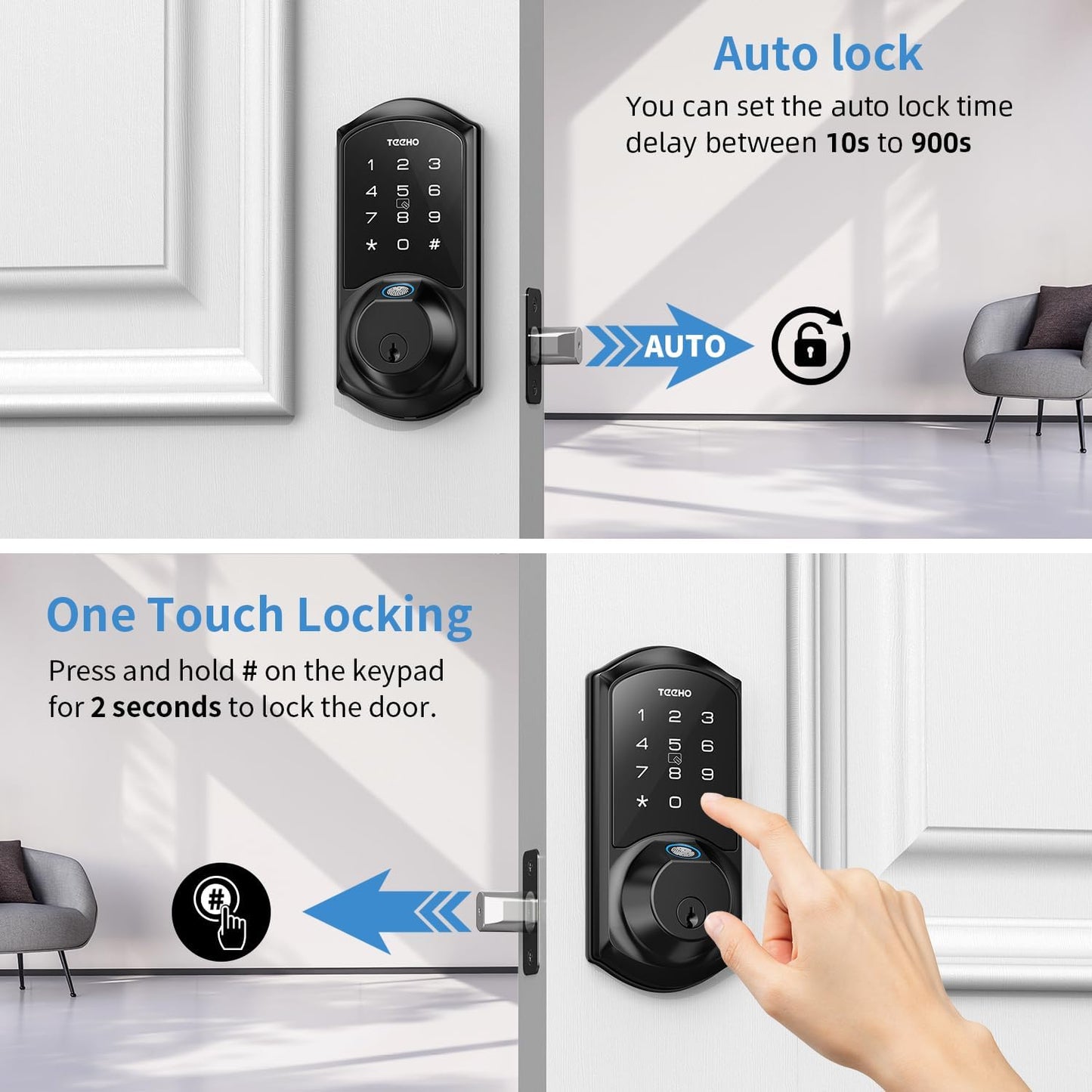 TEEHO Smart Lock, Fingerprint Door Lock, Keyless Entry Door Locks with Keypads
