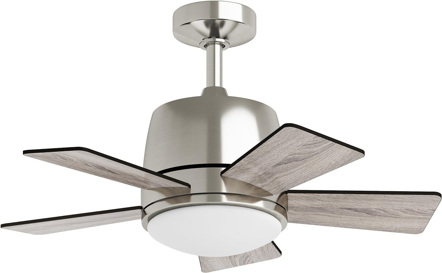 Inlight 30" Integrated LED Indoor Brushed Steel AC Motor Ceiling Fan with Light and Remote, Five Reversible Blades in a Black and Barnwood Finishes, IN-0715-3-MD