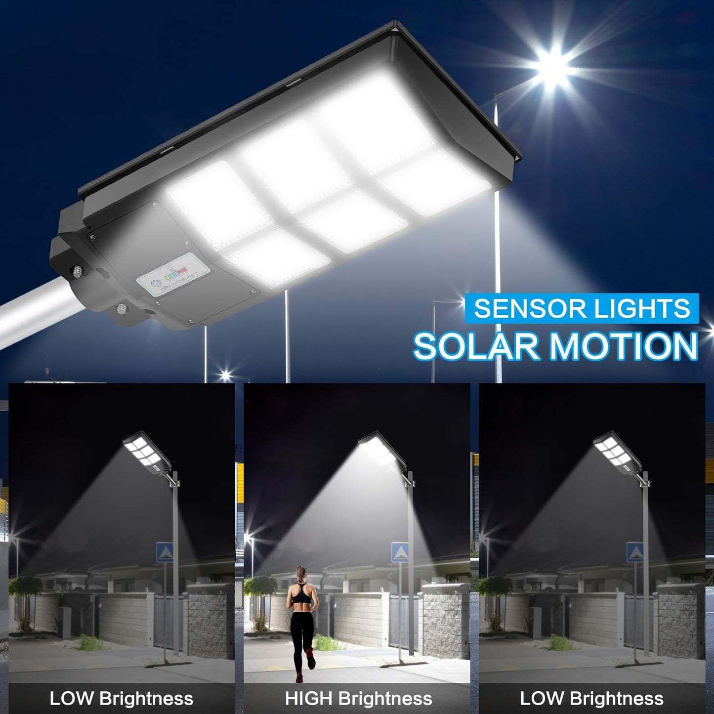 VOOJOY 600W Solar Street Lights Outdoor Waterproof, 30000 Lumens High Brightness Dusk to Dawn LED Solar Street Lamp with Motion Sensor and Remote Control for Yard, Garden, Patio