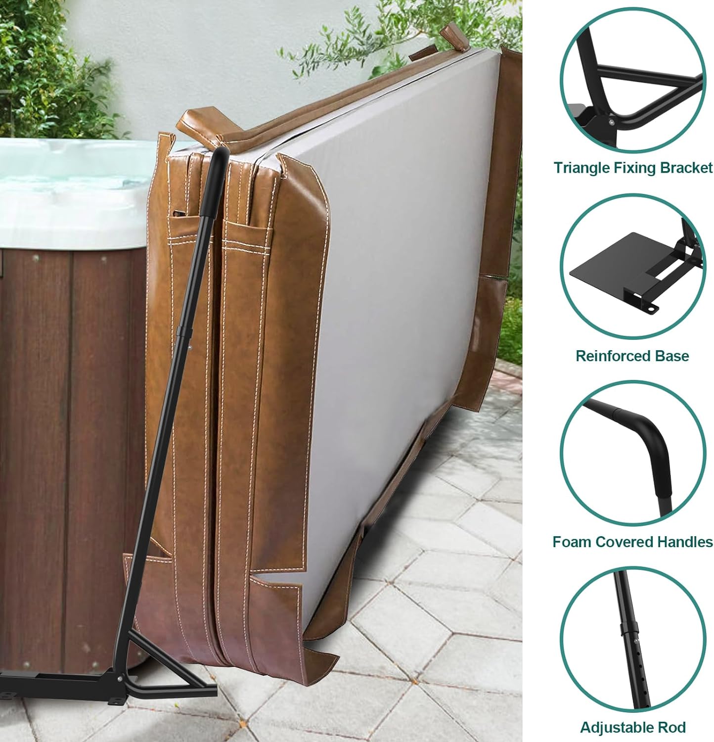 Spa Cover Lift, Under Mount Hot Tub Cover Lift Removal System Reinforced Bracket with 2 Top Mount Foam Cover, fits Most Hot Tub Sizes Spa Cover Lift