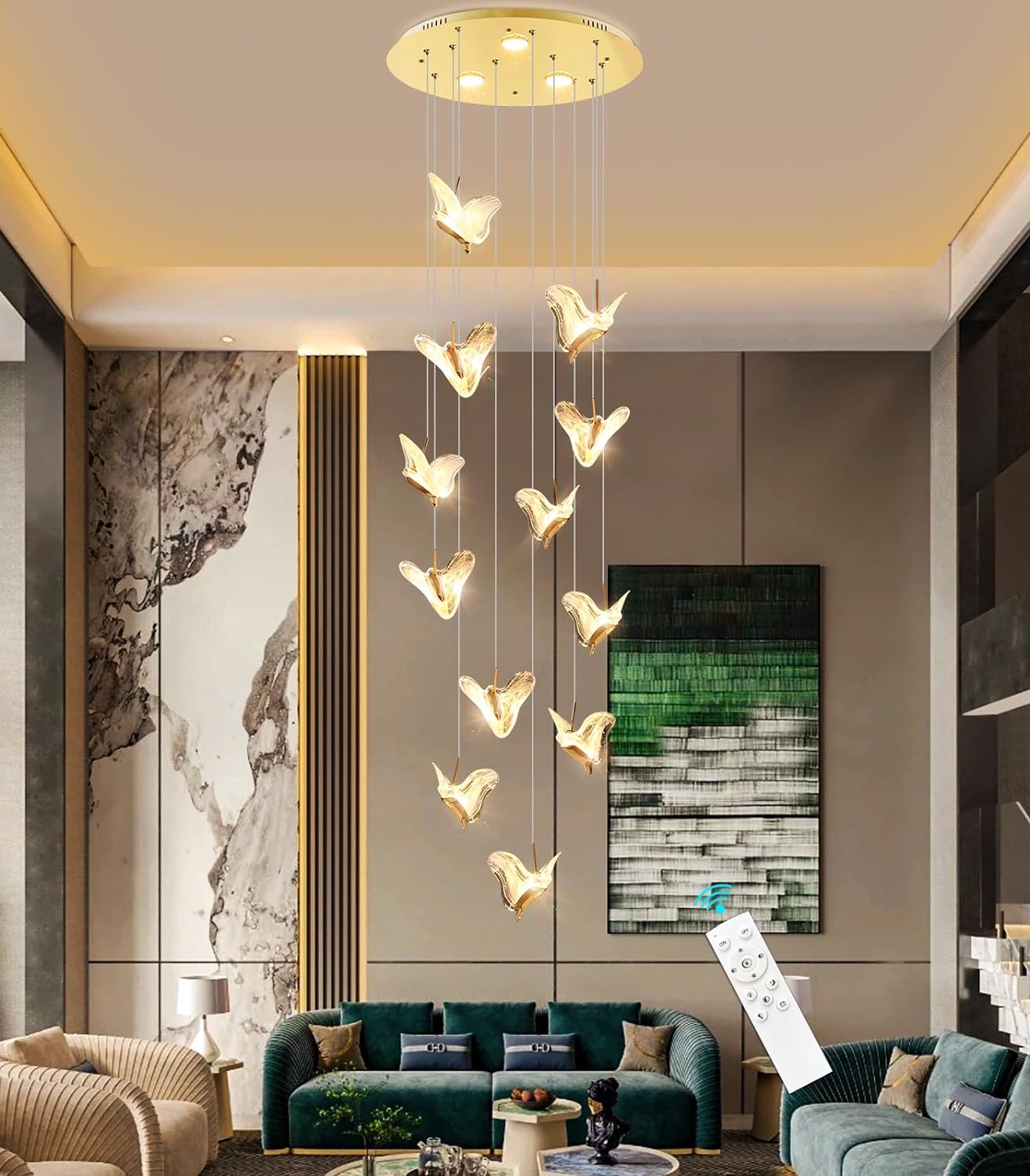 dolria LED Bubble Crystal Chandeliers for Entryway Living Room High Ceiling Chandelier Butterfly Ceiling Pendant Lights Lighting Fixture Modern Dining Room Hallway Staircase Lights LED Dimmable