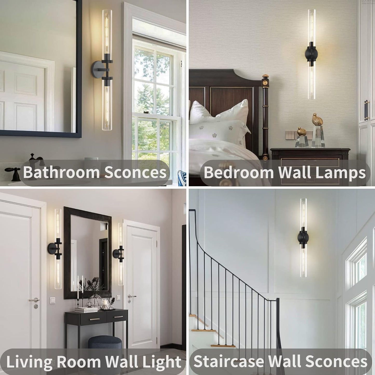 SKFWAITKW Black Wall Sconce, 30' Long Sconces Wall Lighting for Staircase, Elegant 2-Lights Knurled Grand Linear Sconce Bathroom Sconces with Tube