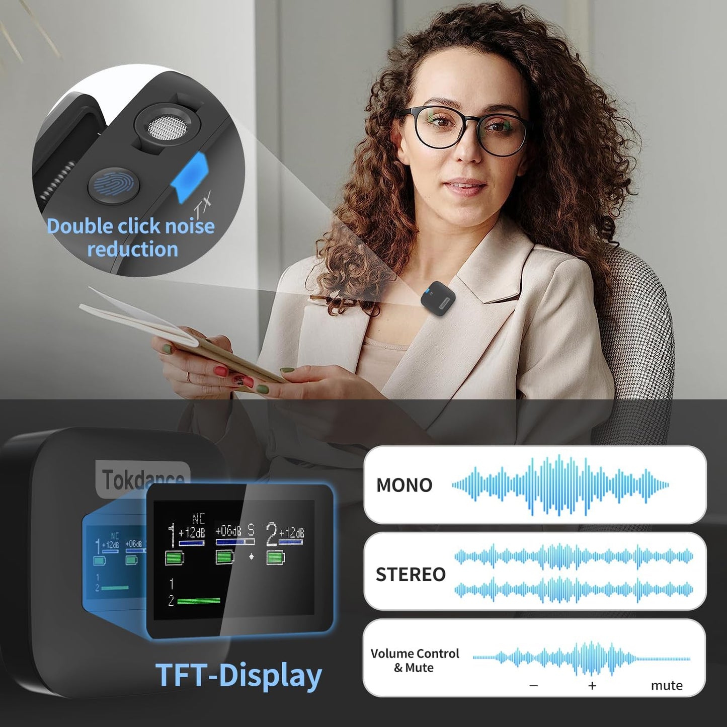 Tokdance 2 Pack Wireless Lavalier Microphone,Lossless Sound,Noise Cancellation,492 ft.(150m) Range,30H Battery,Lapel Mics for YouTube/Tiktok/Live Streaming/Vlog/iPhone/Camera/Android