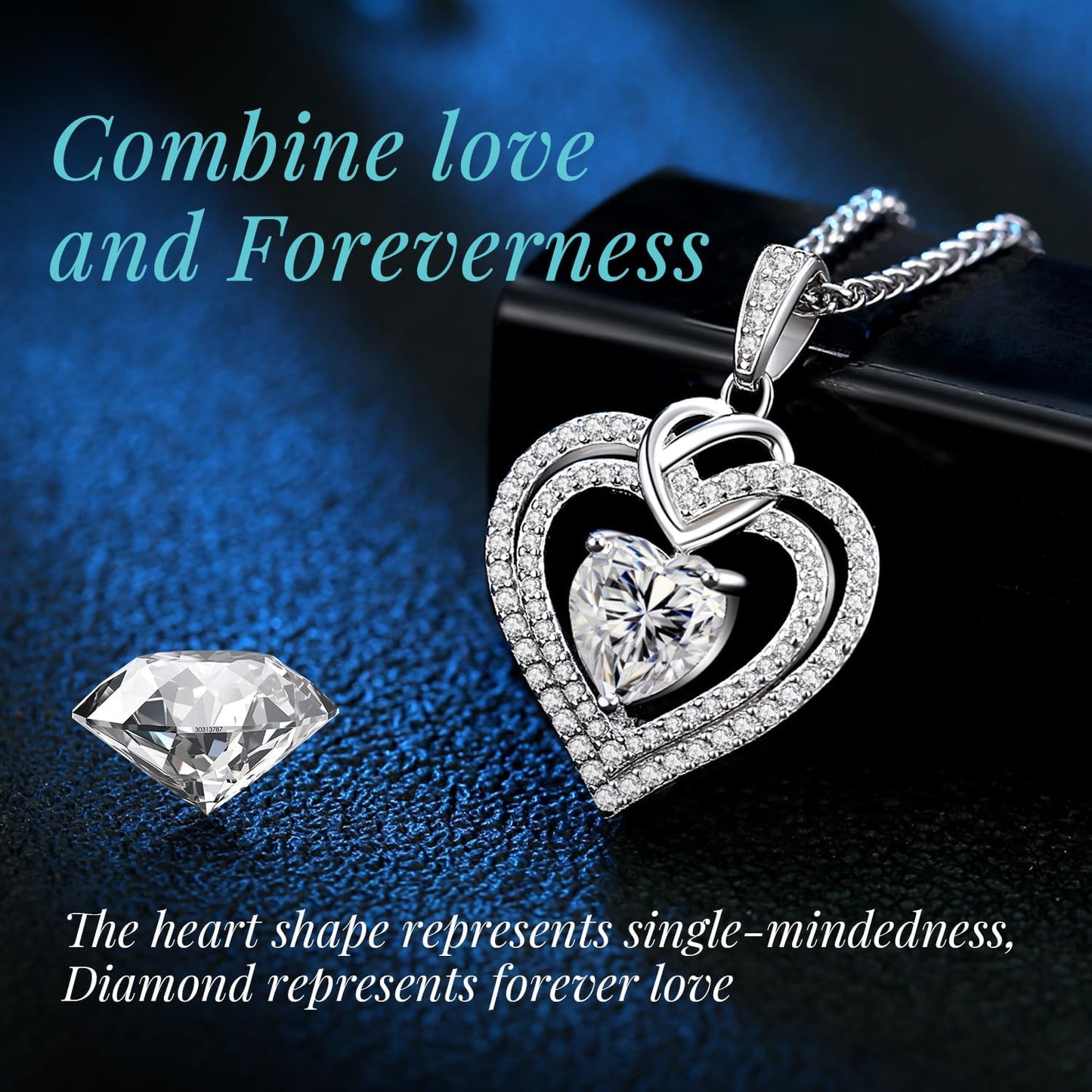 OOBEE Moissanite Diamond Necklace Valentine's Gifts for Women, 925 Sterling Silver Fine Jewelry, Heart Pendant Necklace Birthday Anniversary Christmas Gift for Women Wife Mom Girlfriend Lady (2.0 Carats Heart Moissanite Diamond)