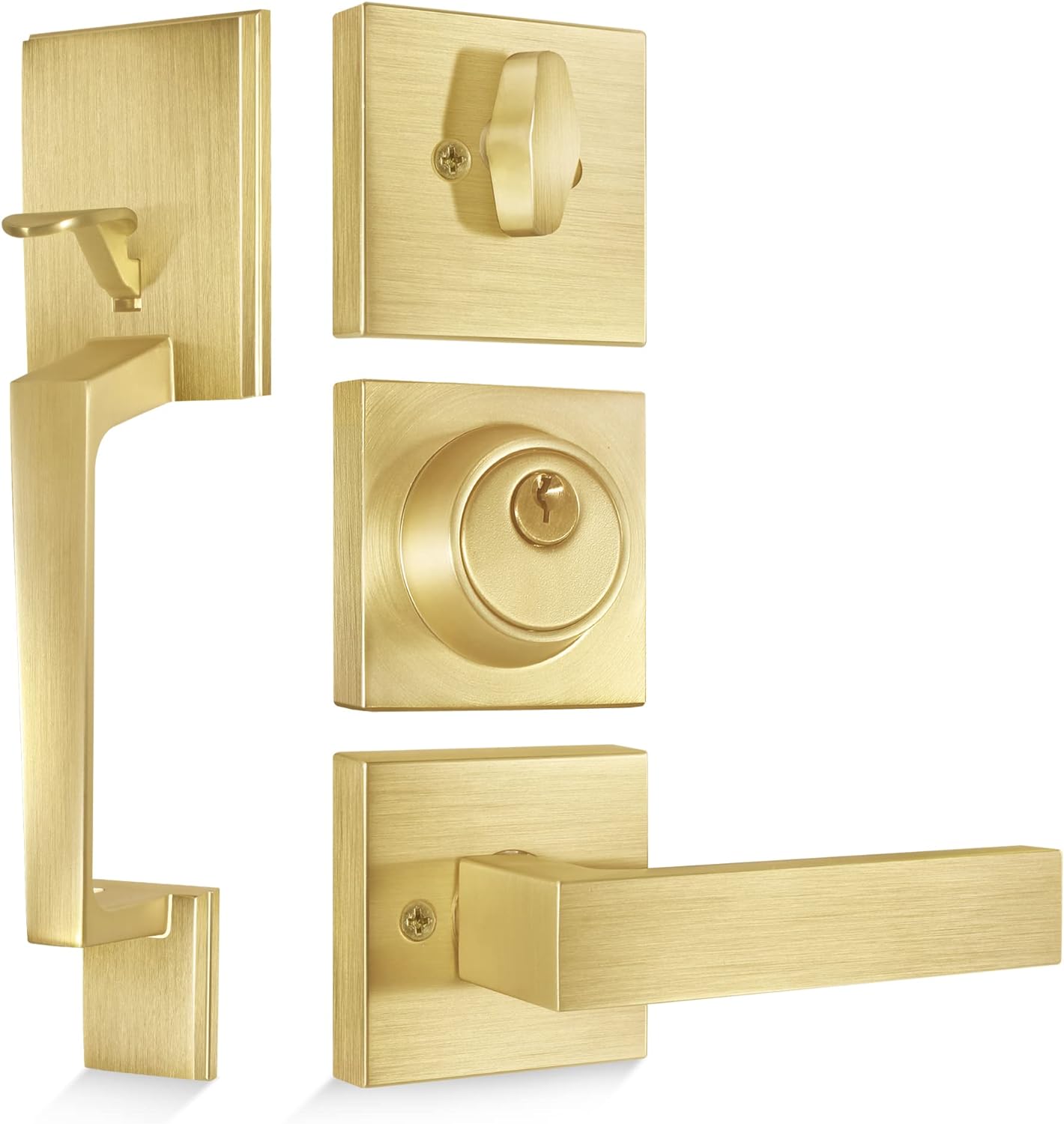 Felibat Front Door Handle,Satin Brass Front Door Lock Set with Single Cylinder Deadbolt and Door Lever,Entry Door Locksets (Satin Brass)