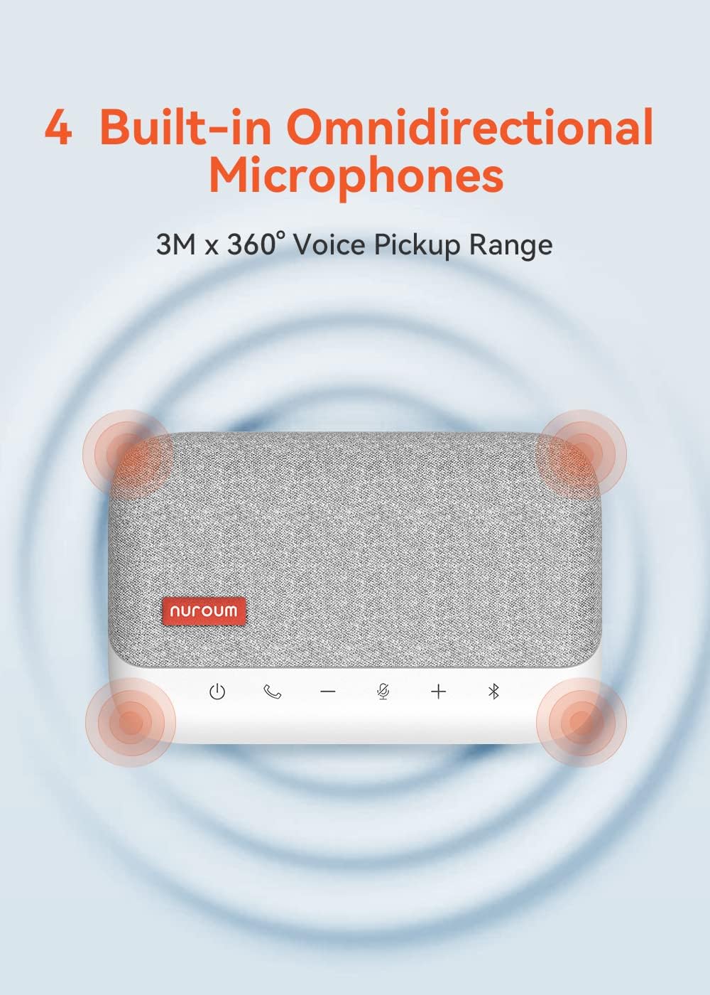 NUROUM Bluetooth Conference Speaker and Microphone, Enhanced 360 Voice Pick up & Noise Canceling Computer Speakerphone with 4 MEMS Mics