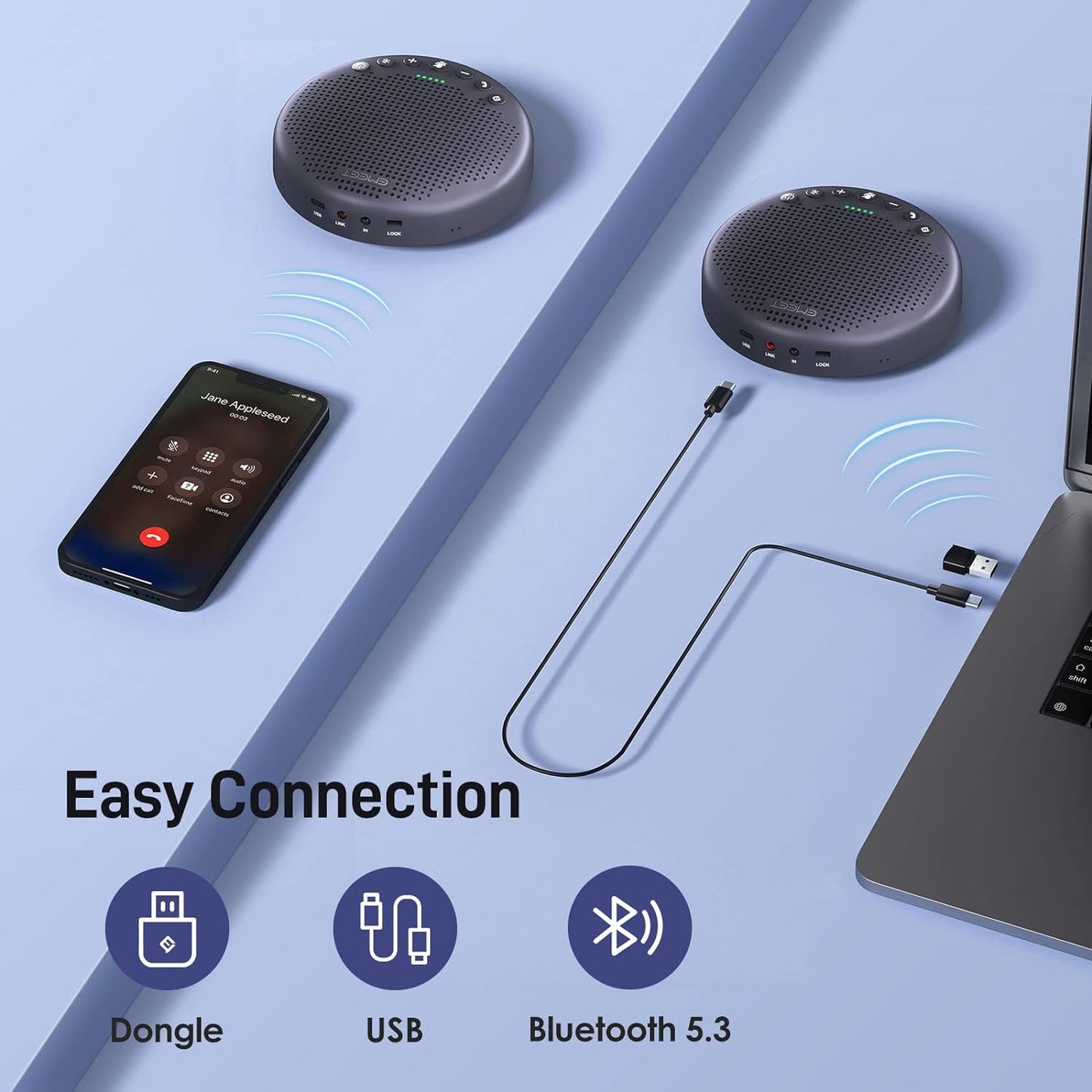 EMEET Conference Speaker and Microphone Luna Plus Kit, 8+1 Mics, 360Voice Pickup, Noise Reduction, USB C/Bluetooth 5.3, Bluetooth Speakerphone for 14 People w/Daisy Chain for 25, Broad Compatibility (Luna Plus Kit w/ 9 Mics for 14)