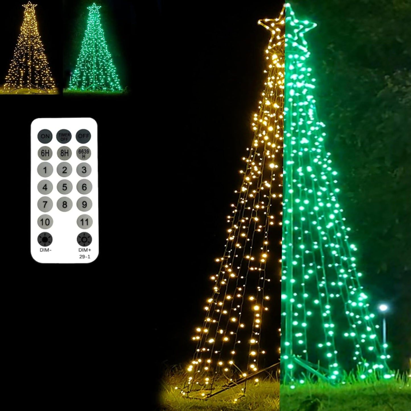 Outdoor Lighting Christmas Tree Lights Cone Tall Star Topped Artificial Christmas Trees Arbol de Navidad Outside Decor for Xmas New Year Holiday 7.8Ft WarmWhite/Green