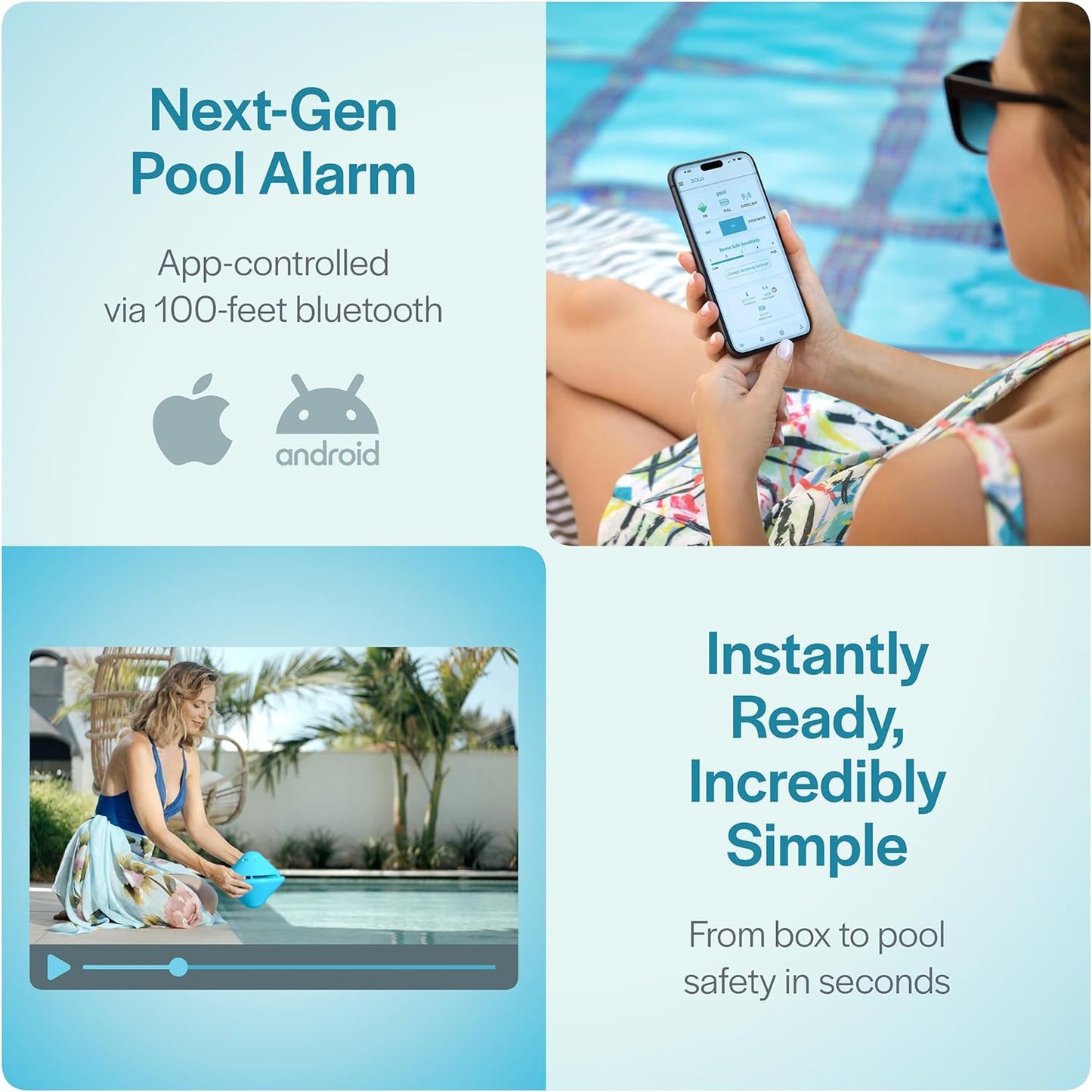 Solo Pool Alarm: 110dB Pool Safety Alarms | Easy-Setup Pool Alarms for Inground Pools, Floating Pool Alarm | Not Compliant with City Codes That