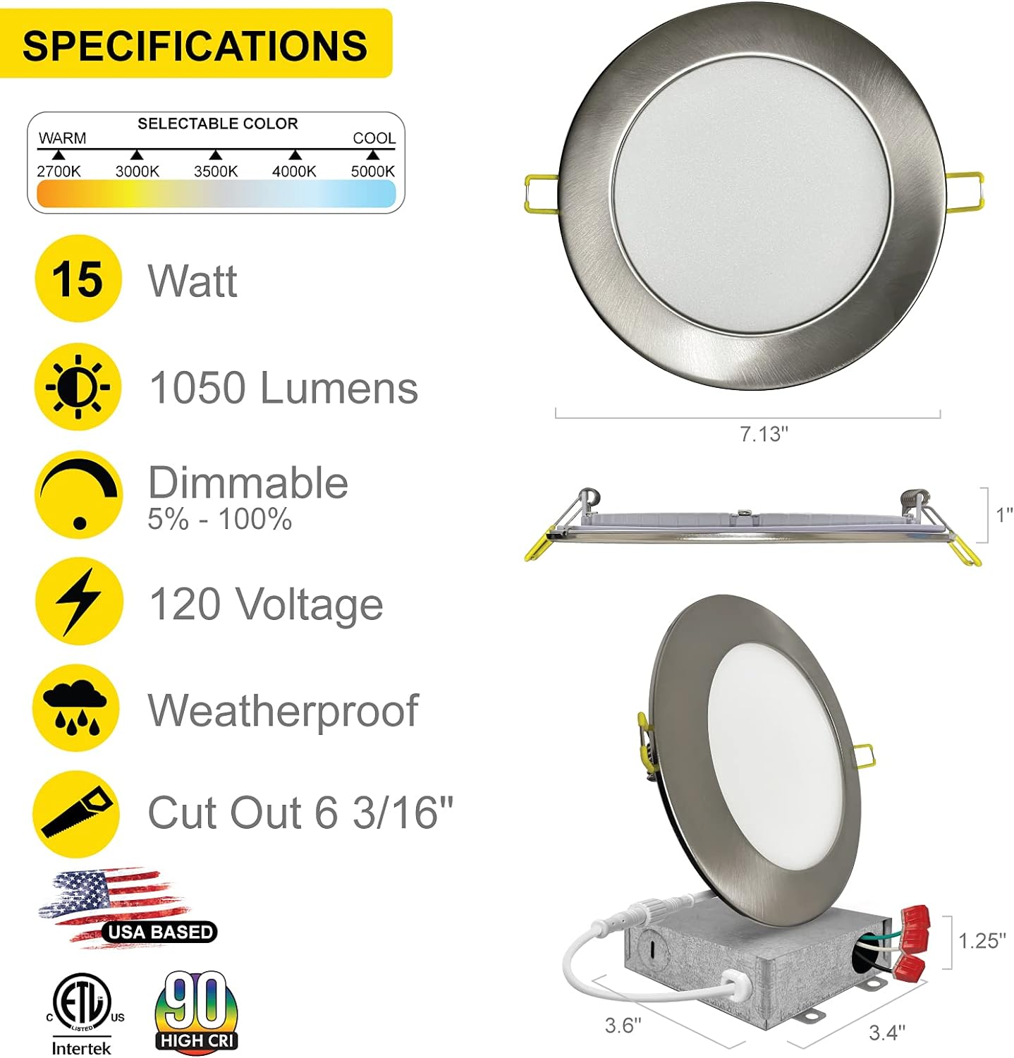 NUWATT | 12 Pack | 6 Inch Ultra-Thin LED Recessed Lighting, Selectable 2700K/3000K/3500K/4000K/5000K, High Brightness 1050 Lumens, Dimmable, IC Rated Brushed Nic