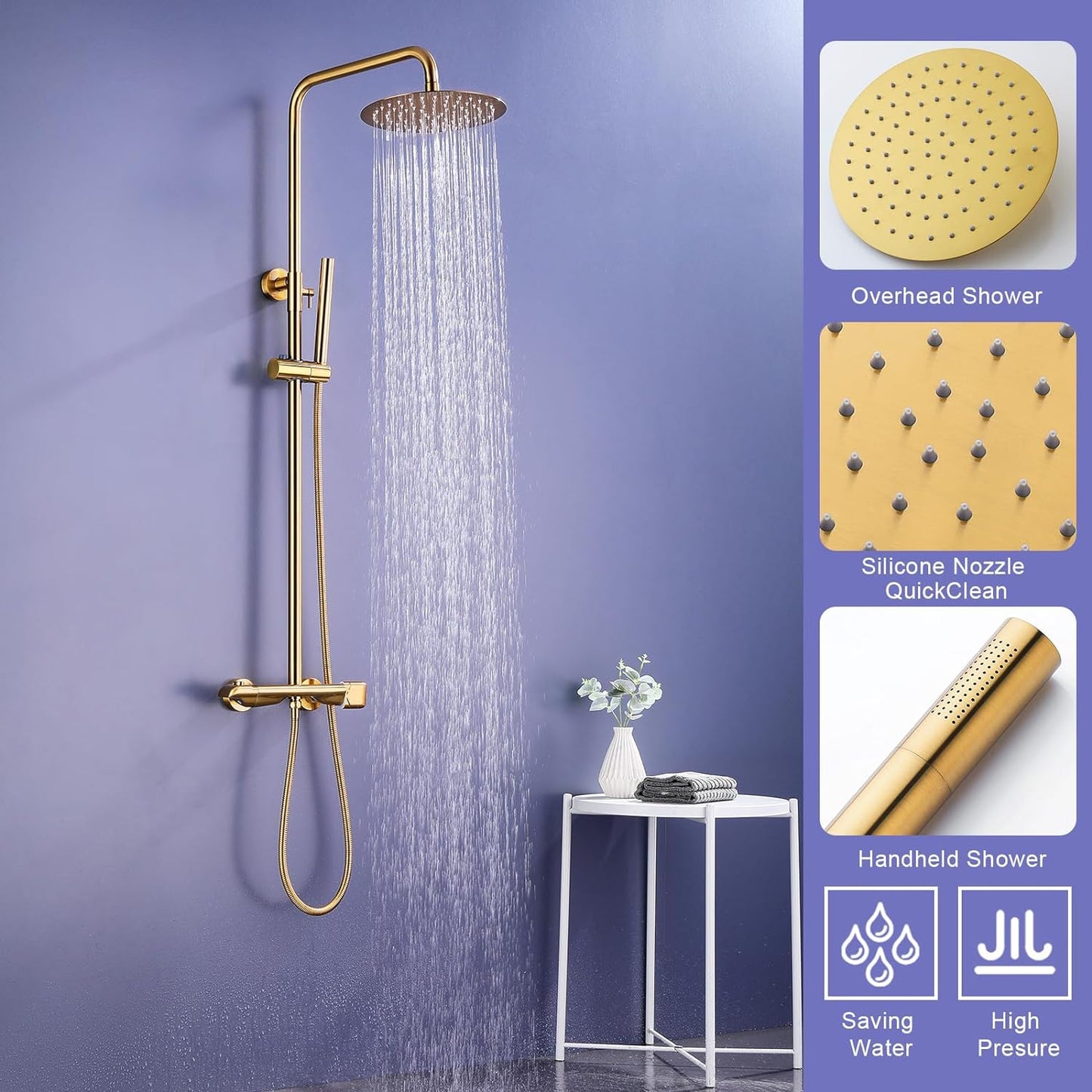 QISHENG Thermostatic Exposed Gold Shower System Wall-mounted Exposed Shower System Exposed Shower Faucets Sets
