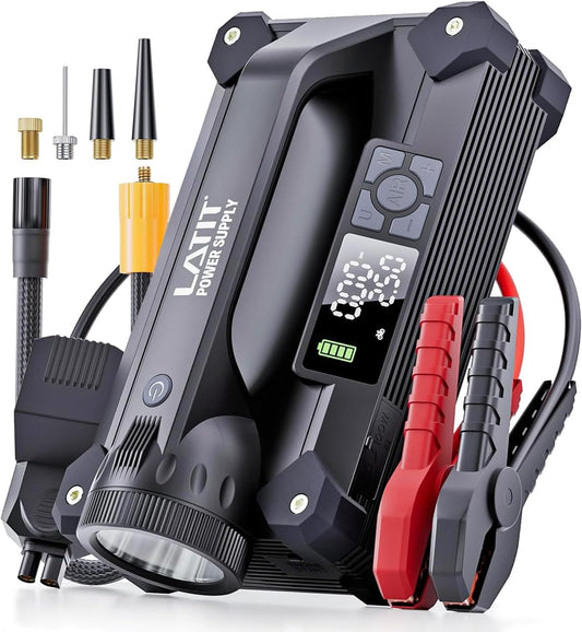 LATIT Car Jump Starter with Air Compressor, 6000A Peak Portable Car Battery Charger Jump Starter Power Pack (All Gas/10L Diesel) 12V Jump Box with Smart Ju