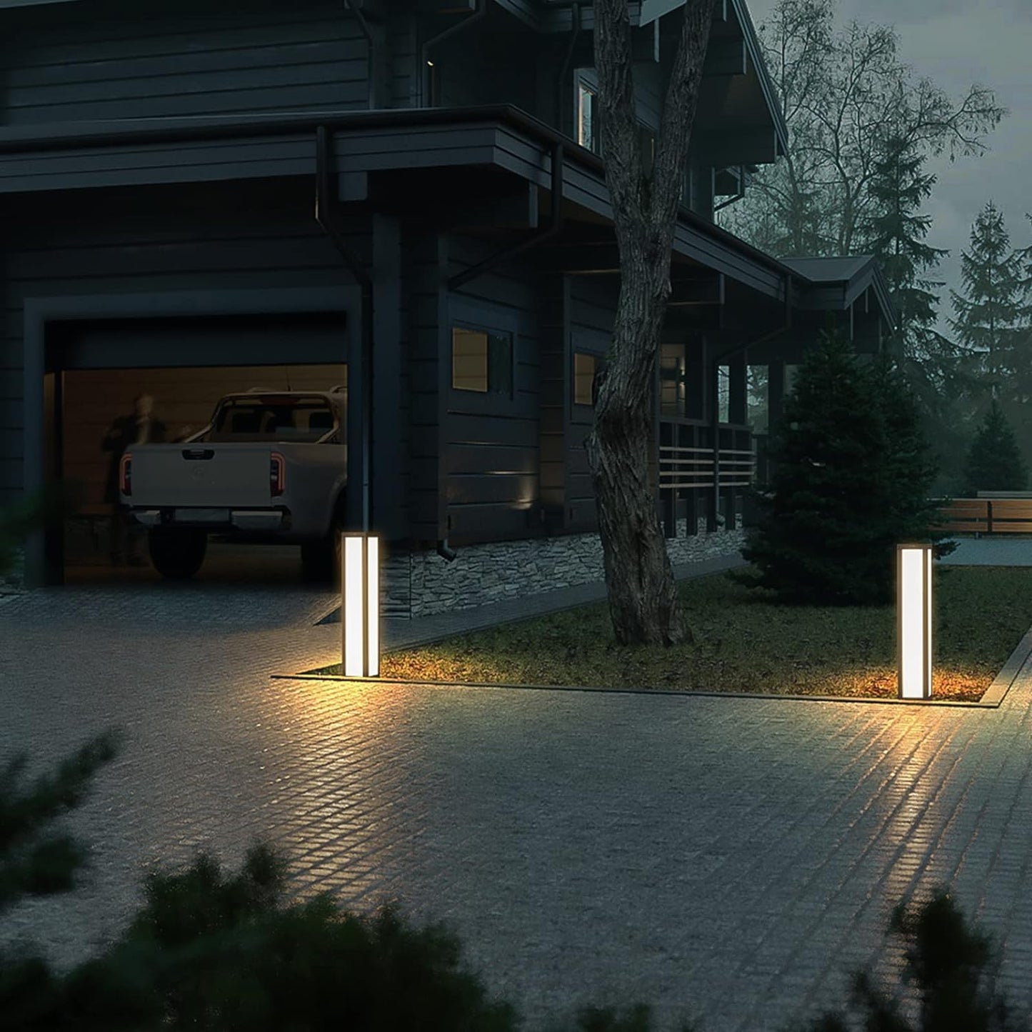 Linkmoon Landscape Path Light, 32' Modern Outdoor LED Luxury Bollard Lighting with IP54 Waterproof for Lawn Courtyard Driveway Pathway Decoration
