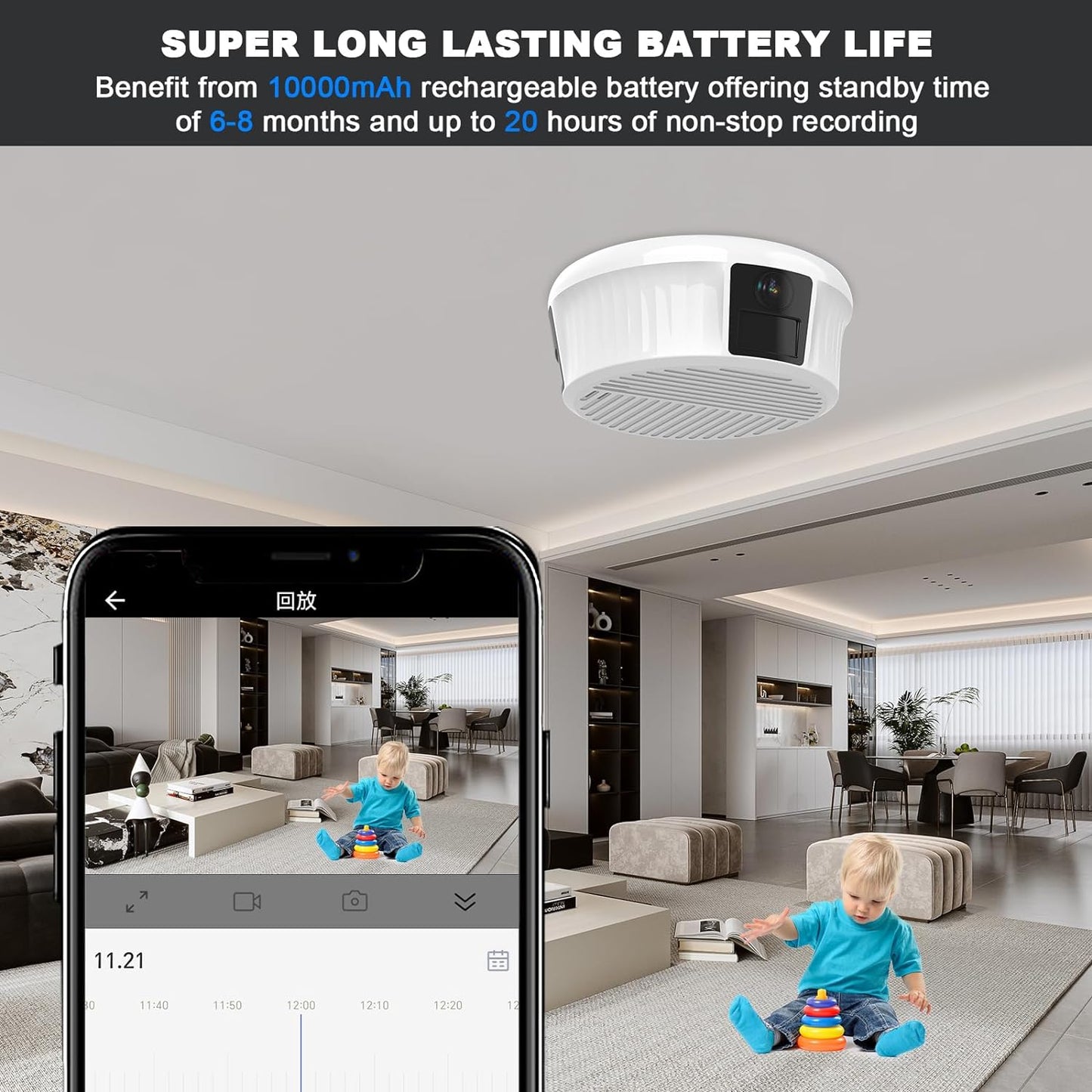 FUVISION 360 Rotatable View Camera for Home Security,2.7K Wi-FI Indoor Battery Camera with 10000mAH Battery,Night Vision,Human/Motion Detect,Siren