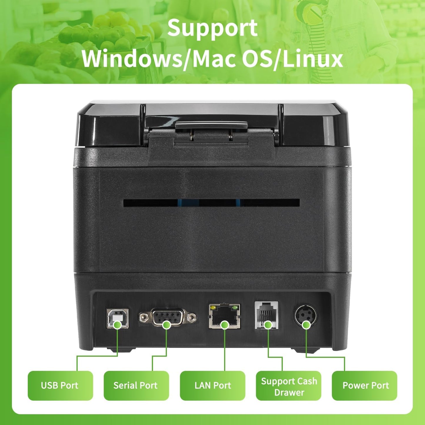 80mm Thermal Receipt Printer, USB POS Printer with Auto Cutter Cash Drawer, USB Serial Ethernet Interface Support Windows/Mac/Linux, Restaurant Kitchen Printer for ESC/POS