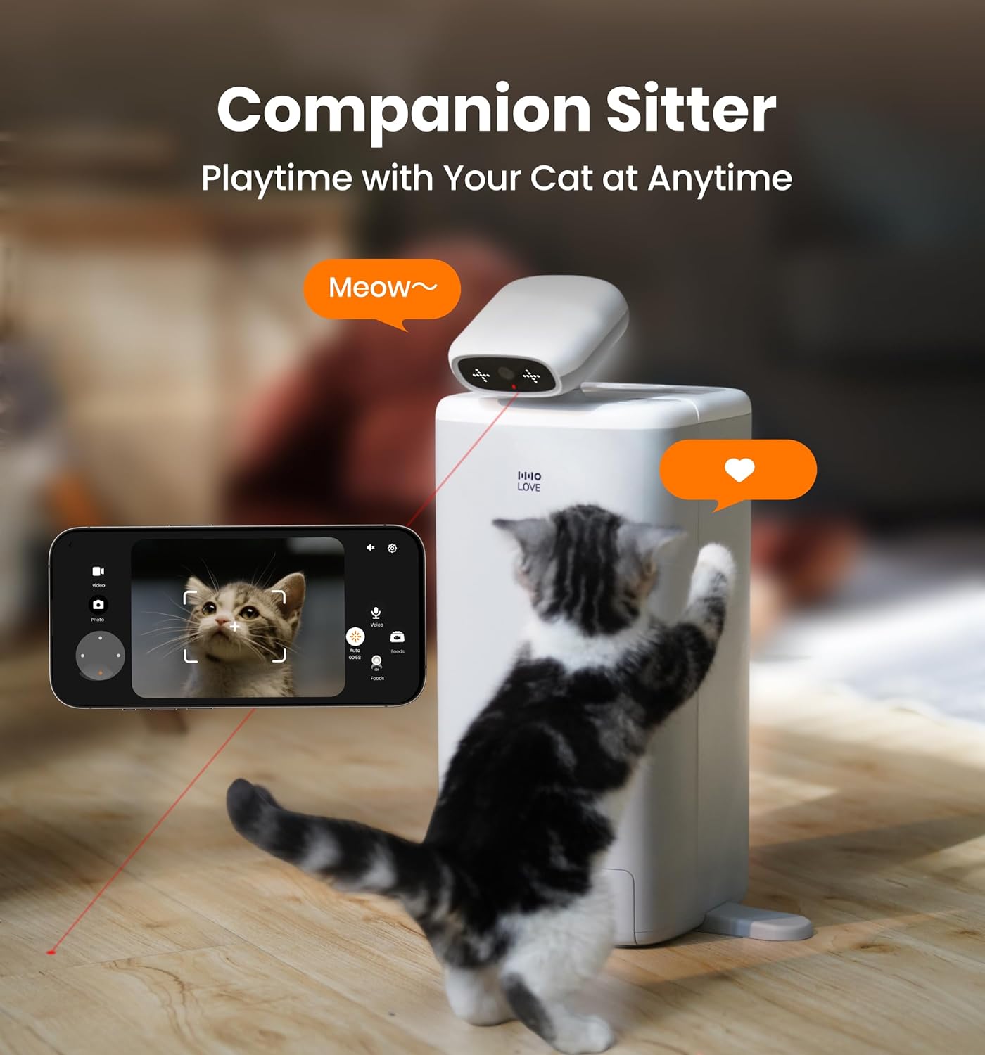 HHOLOVE 360Cat Camera with Automatic Feeder, 1080P HD Pet Camera with Cat Food Dispenser, 5G WiFi with APP Control for Remote Feeding, 2 Way Audio, Laser, AI