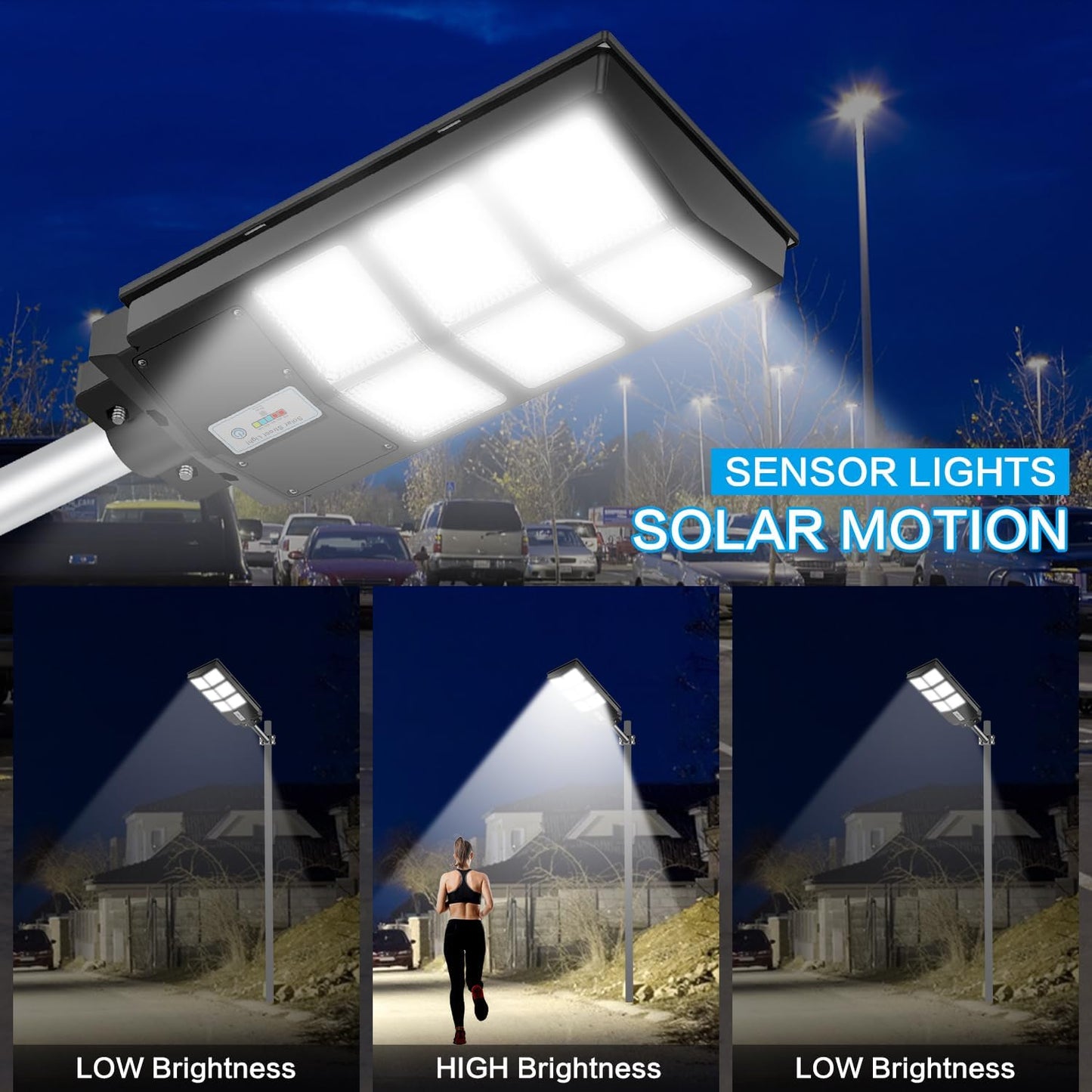 600W Solar Street Lights Outdoor Waterproof, 6500K 30000LM Outdoor LED Street Light Dusk to Dawn, LED Wide Angle Lamp with Motion Sensor and Remote Control, for Parking Lot, Yard, etc.