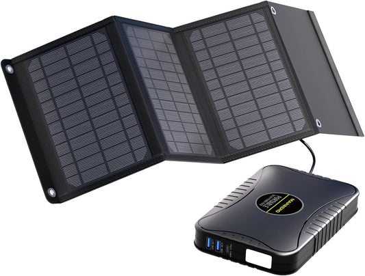 MARBERO-Solar-Powered-Generator-Panels - 52Wh 16000mAh Battery Pack with 22W Solar Panel Package Solar Power Bank Fast Charging for Home Backup Outdoor Emergency RV Van Hunting