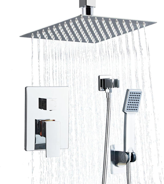 RTOBWEYE Shower Faucet Set Silver Shower System with 8 Inches Rain Shower Head,Ceiling Mount with 3-Setting Handheld Shower Combo System,Stainless Steel,Bathroom(Set C) (Set C, silvery)