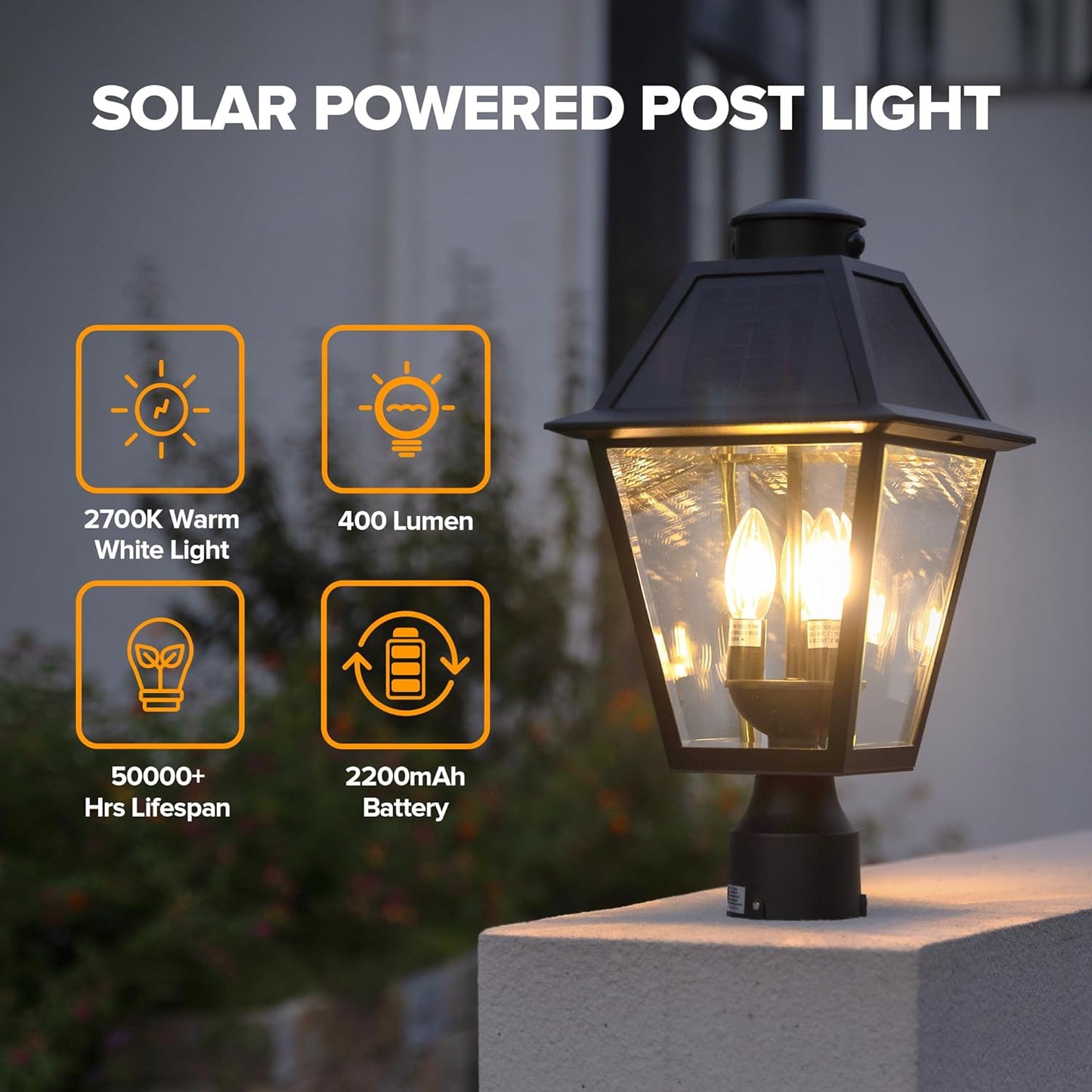 LUTEC Outdoor Solar Lamp Post Light with Motion Sensor, Dusk to Dawn Waterproof Pole Light Head with Three Modes, Exterior Bla