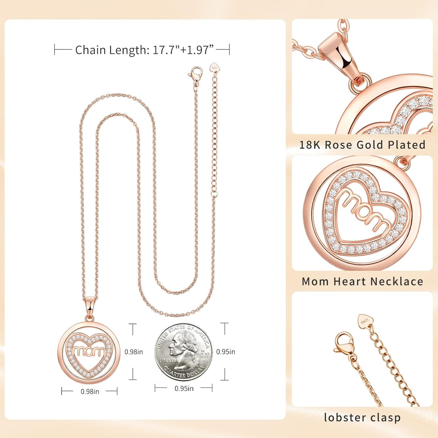 PAITAIN 18K Rose Gold Mom Necklaces Heart Jewelry for Mother Grandmother Wife Gifts for Mothers Day Birthday Anniversary Valentines Day Christmas