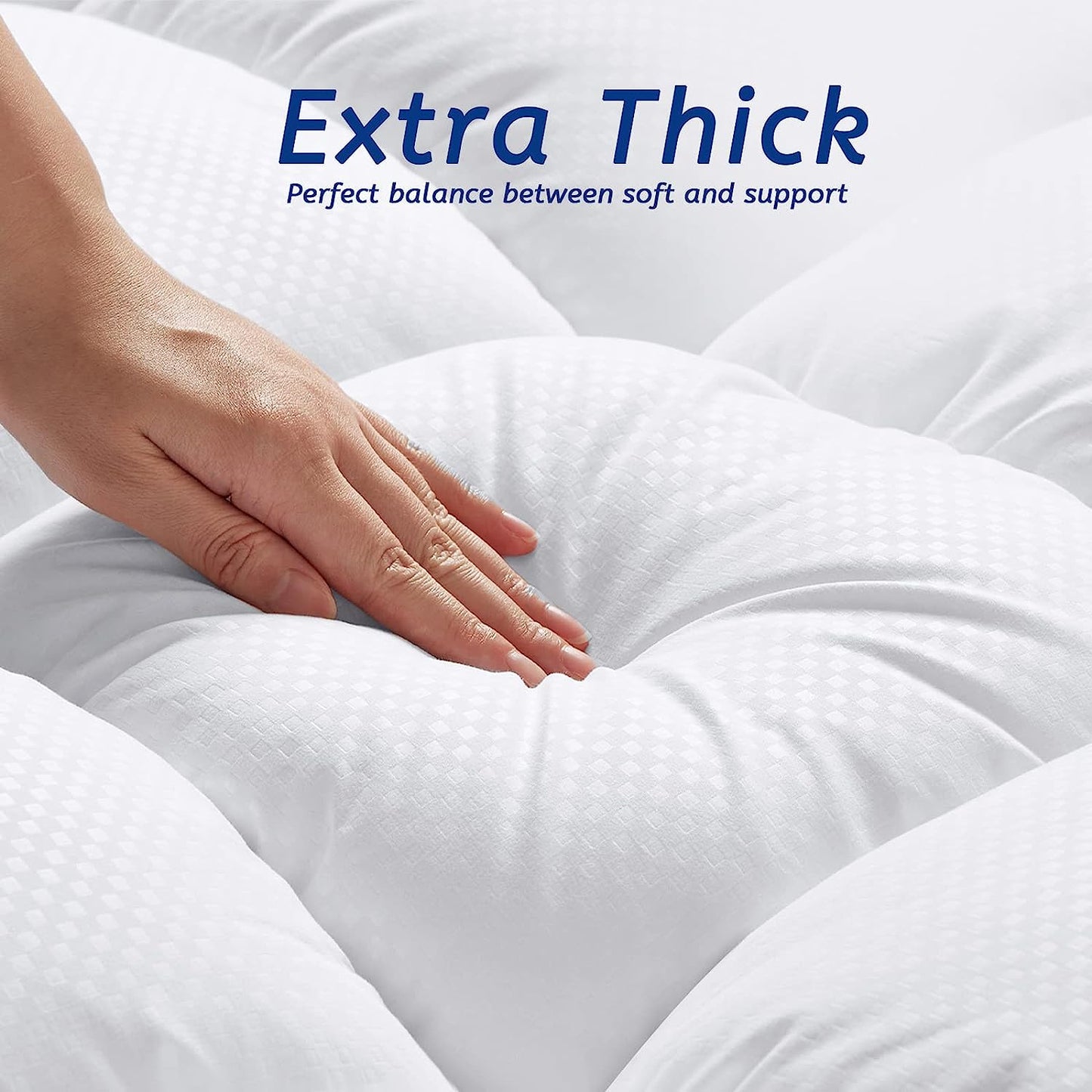 King Size Mattress Topper for Back Pain, Cooling Extra Thick Mattress Pad Cover with 8-21 inch Deep Pocket, Plush Pillow Top Mattress Topper Overfilled with Down Alternative, King Size, White (King, Wh