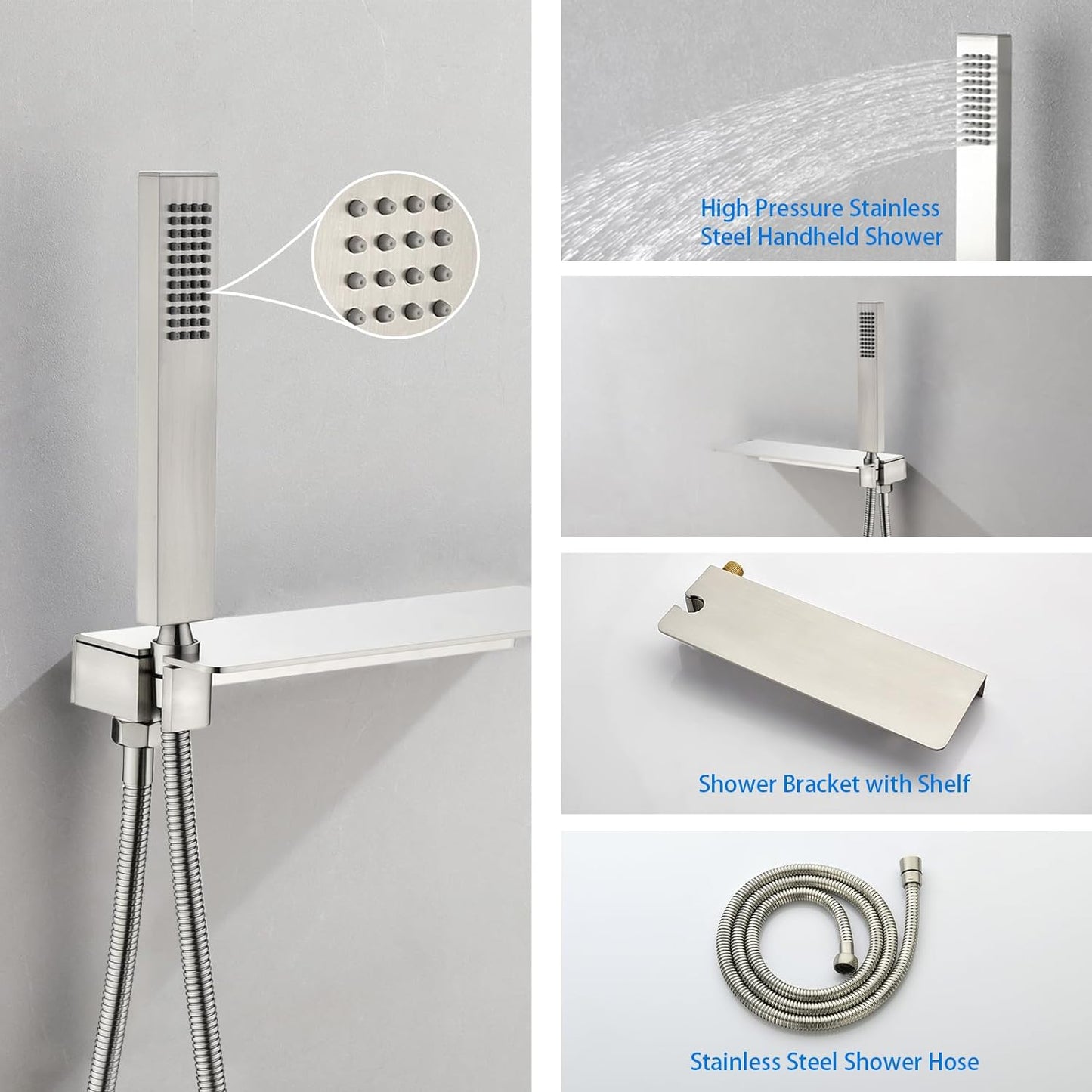 QISHENG Shower Jets System, 12 Inch Thermostatic Rainfall Shower System with 6 Body Spray Jets (Can All Run Together) F