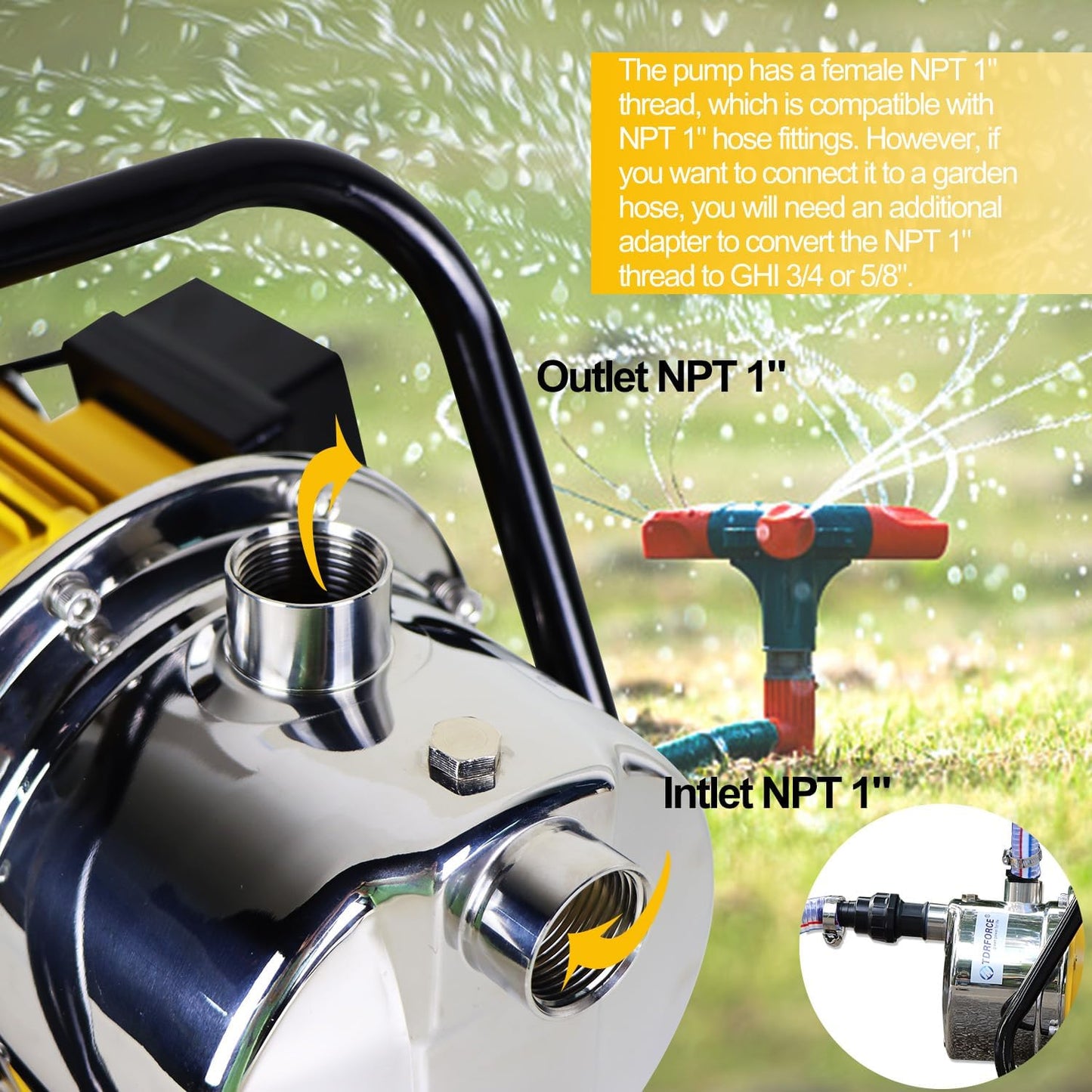 1.0HP Electric Shallow Well Stainless Steel Pump 110V Portable 1080GPH 18GPM