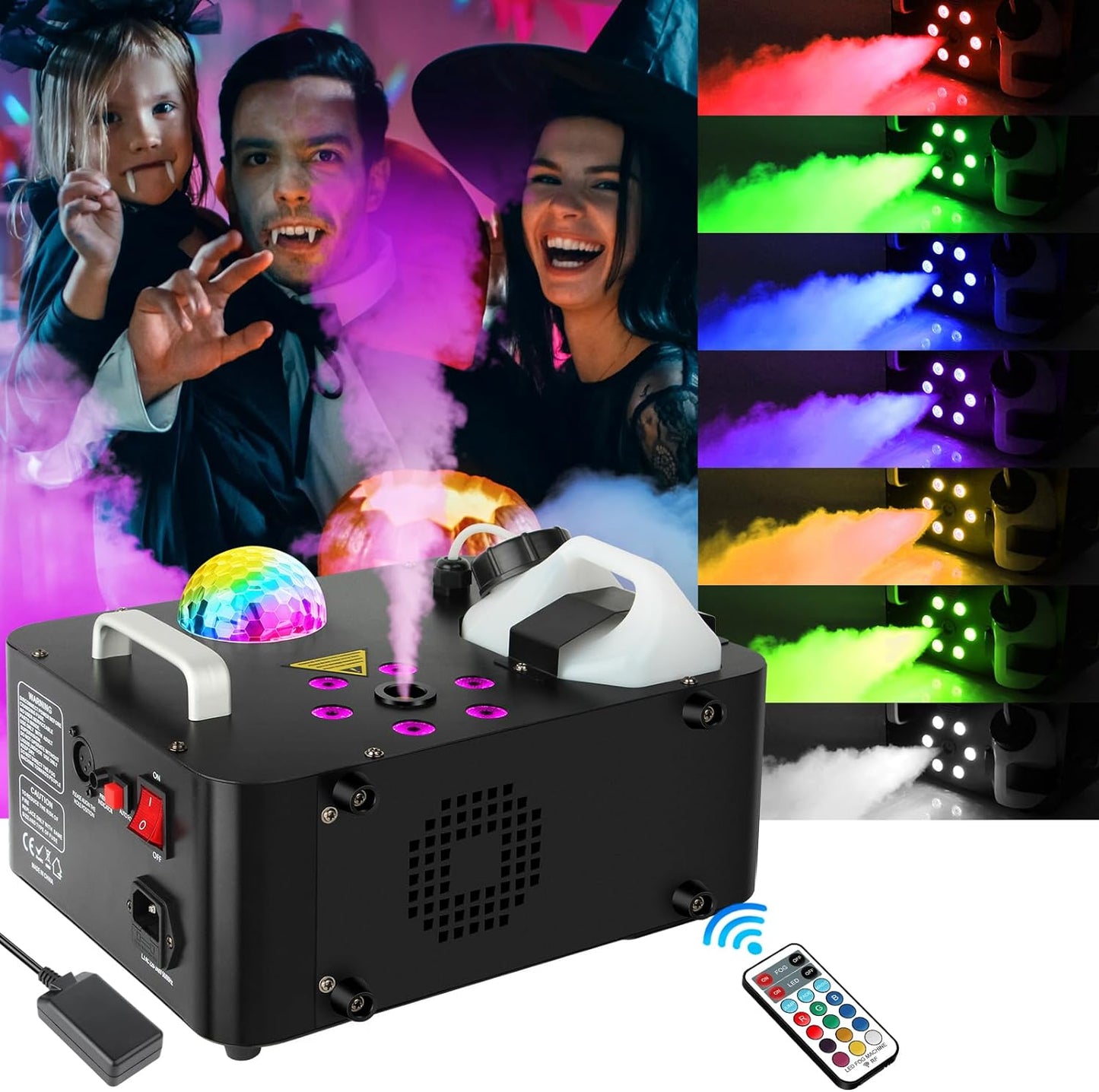 Stage Fog Machines DJ Party: 1000W Stage Smoke Machine Maker with RGB 6LEDs Par & Disco Ball Lighting Effects By Remote Control for Wedding Christmas Halloween Music Dance Live Show Decora
