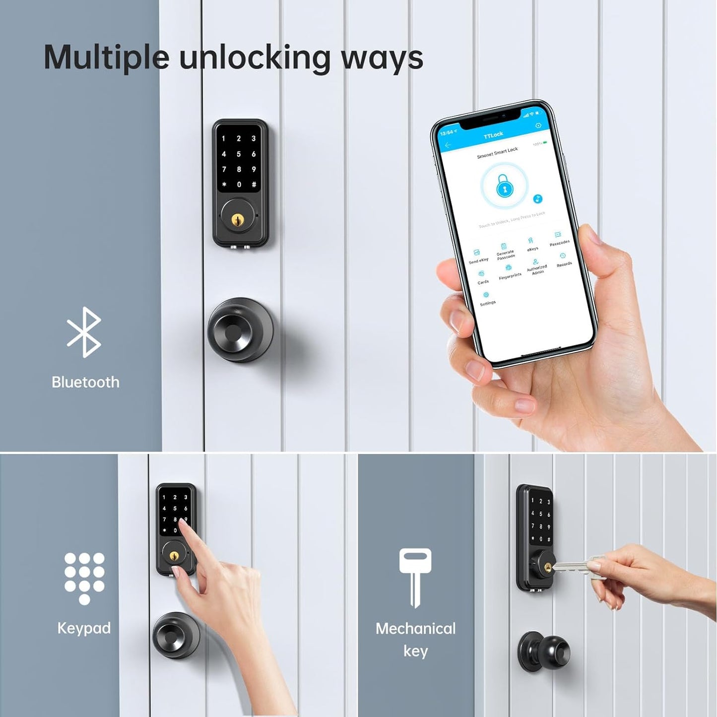 Smart Front Door Lock Set - Keyless Entry Door Lock Smart Lock with Touchscreen Keypads Bluetooth Electronic Digital Deadbolt with Knob with Keys,App,Key Fobs for