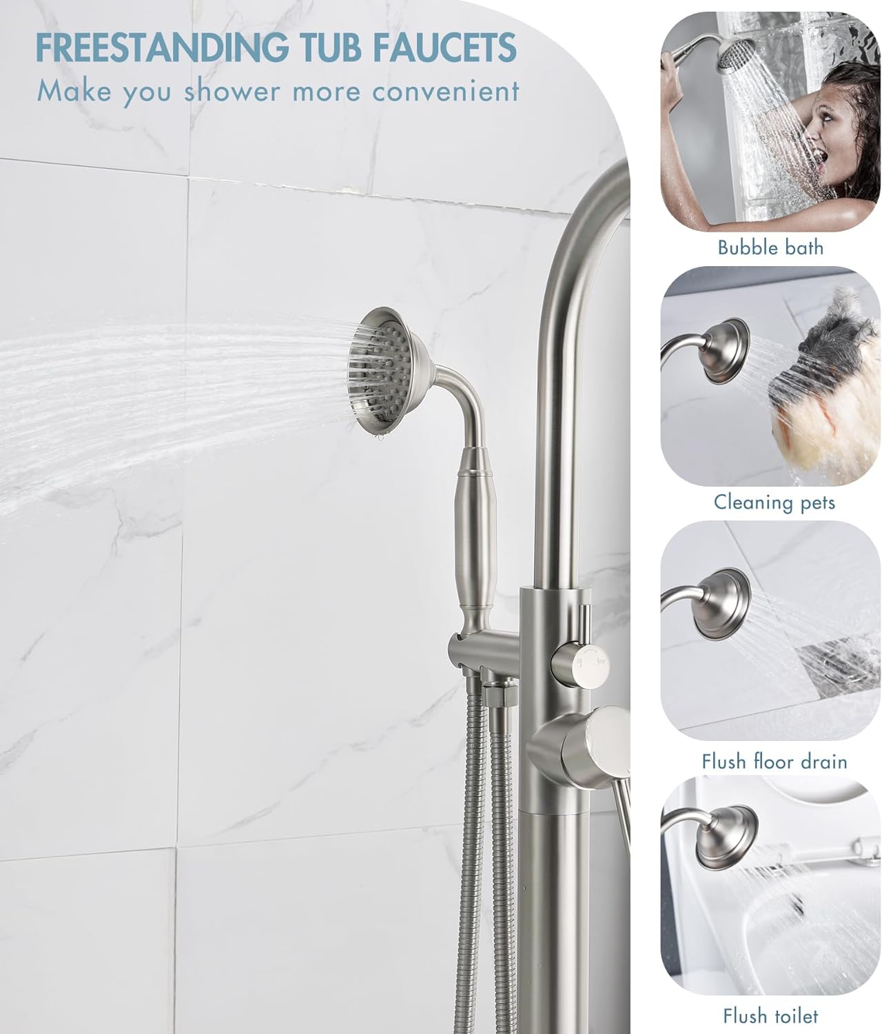 LEPO Free Standing Tub Faucet - Shower Faucet Set Floor Mount Tub Filler Faucet, 360 Degree Swivel Standing Spout Mixer Taps with Round High Pressure