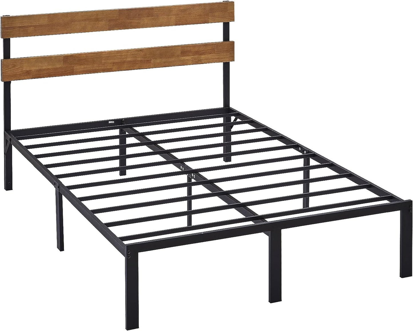 Anyhave Queen Bed Frame with RGBW Christmas LED Lights with Remote, Industrial Metal Platform Bed with Wood Headboard, Steel Slat Support/Large Under