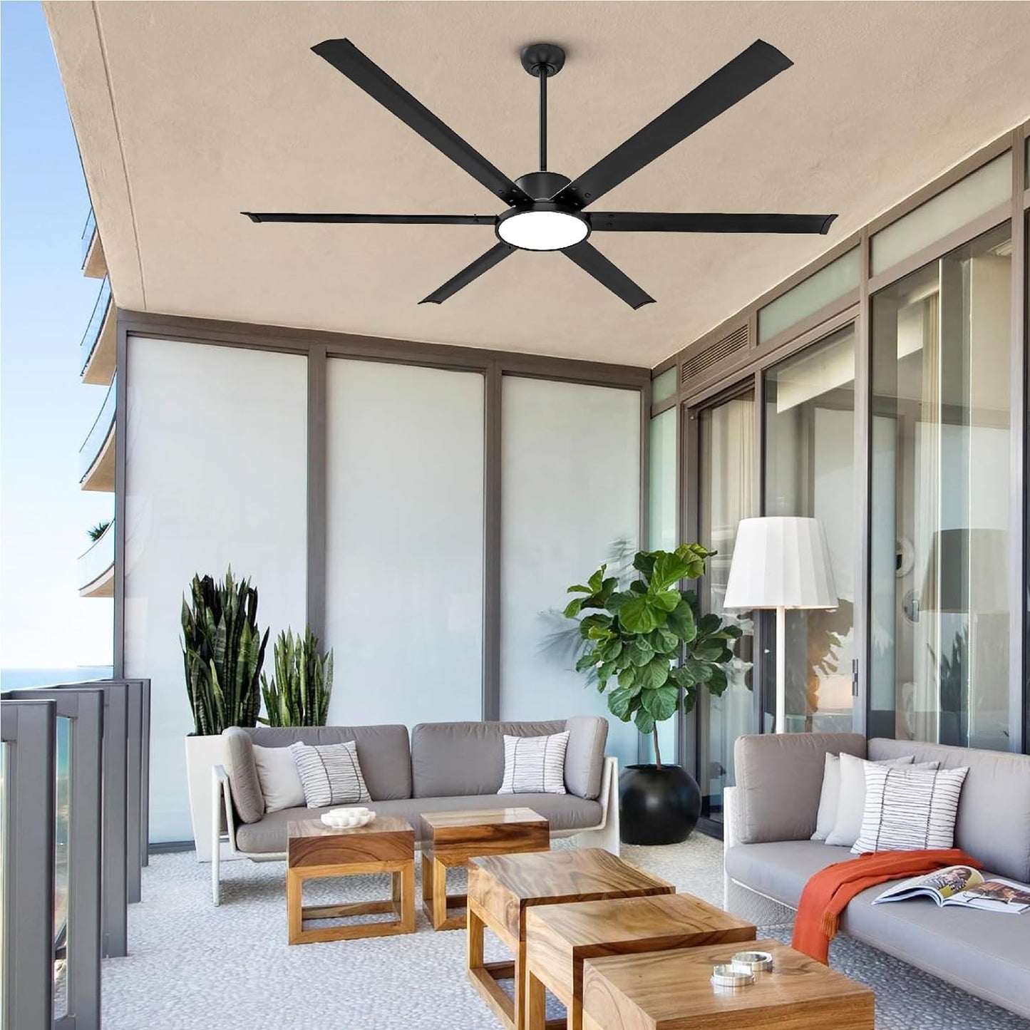 ocioc 72inch Ceiling Fans with Lights and Remote, Industrial DC Motor Metal Ceiling Fan for Living Room, Family Room, Farmhouse, Garage Indoor Covered Ourdoor Black