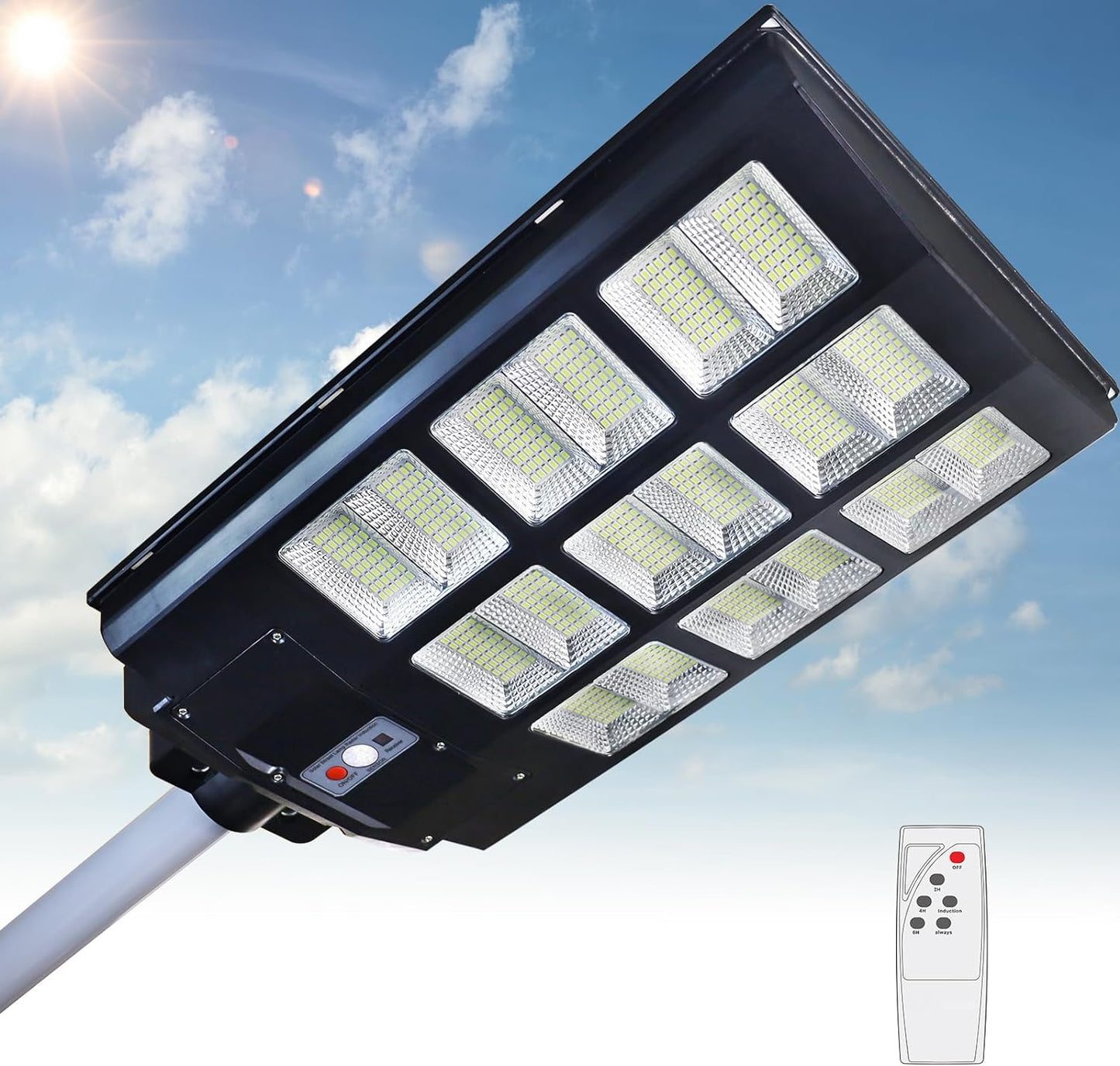 Galental 1000W Solar Street Light Outdoor with Remote Control, 6500K Dusk to Dawn Solar Parking Lot Light, IP65 Waterproof Solar Security Flood Light with Motion Sensor for Yard, Road, Parking Lot