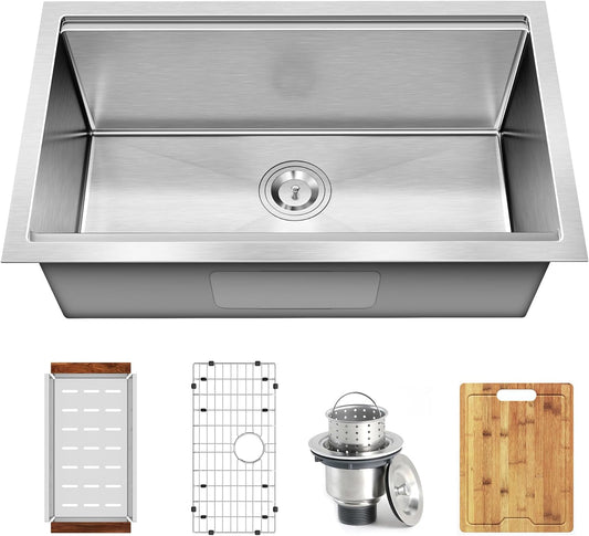 JoviPrime 27 Inch stainless steel undermount kitchen sink,16 Gauge Workstation Sink for a Spacious Workspace and Effortless Cleaning in a Single-Bowl Design.