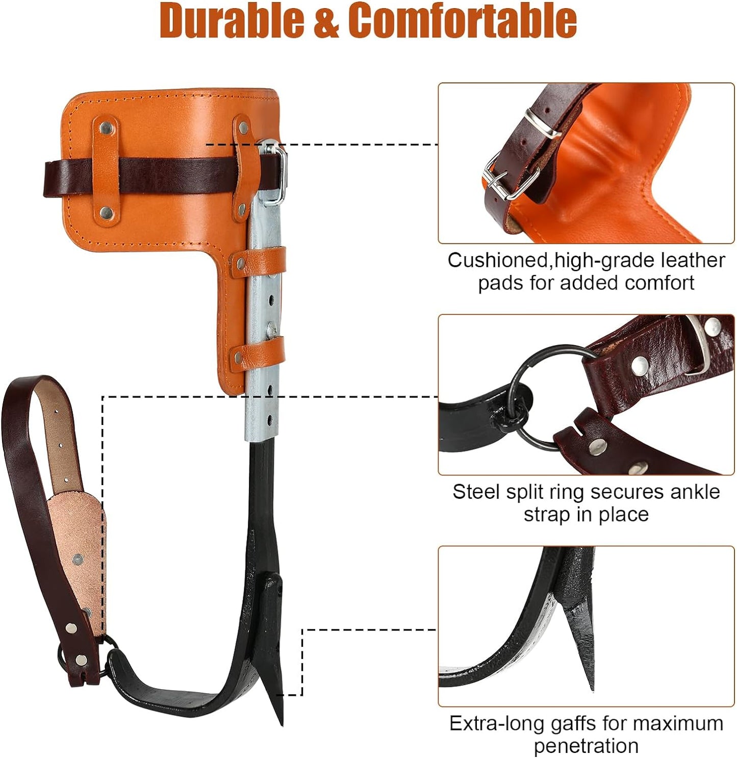 JATCSG Tree Climbing Spikes Set, Upgrade Cowhide Tree Climbing Gear with Adjustable Climbing Belt Rope and Hand Ascender, Climbing Tools Kit for Climbing, Picking Fruit, Indoor and Outdoor Sports