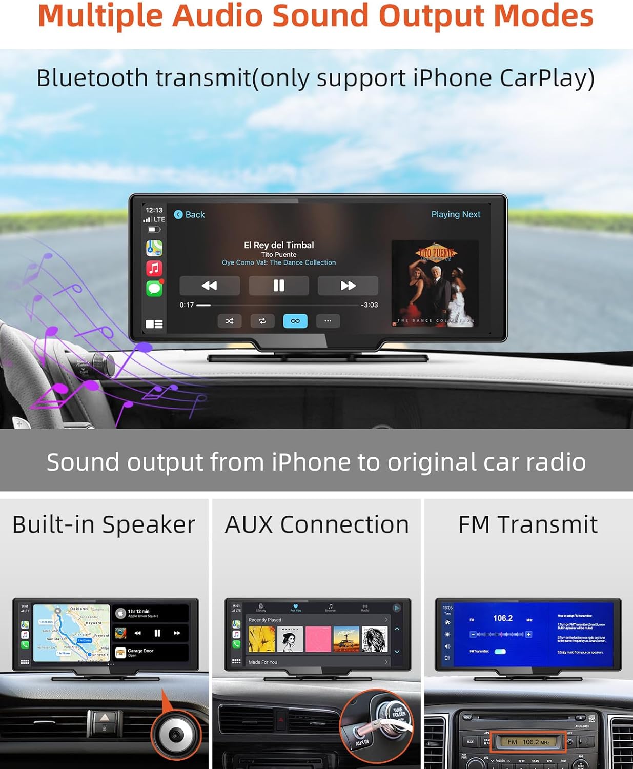 cogamichi Portable Carplay Screen & Android Auto, 9.3" HD IPS 2.5D Curved Wireless Carplay Touch Screen for Car Plug in Apple Carplay Dash Mount with 2.5K Dash Cam and 1080P Backup Camera