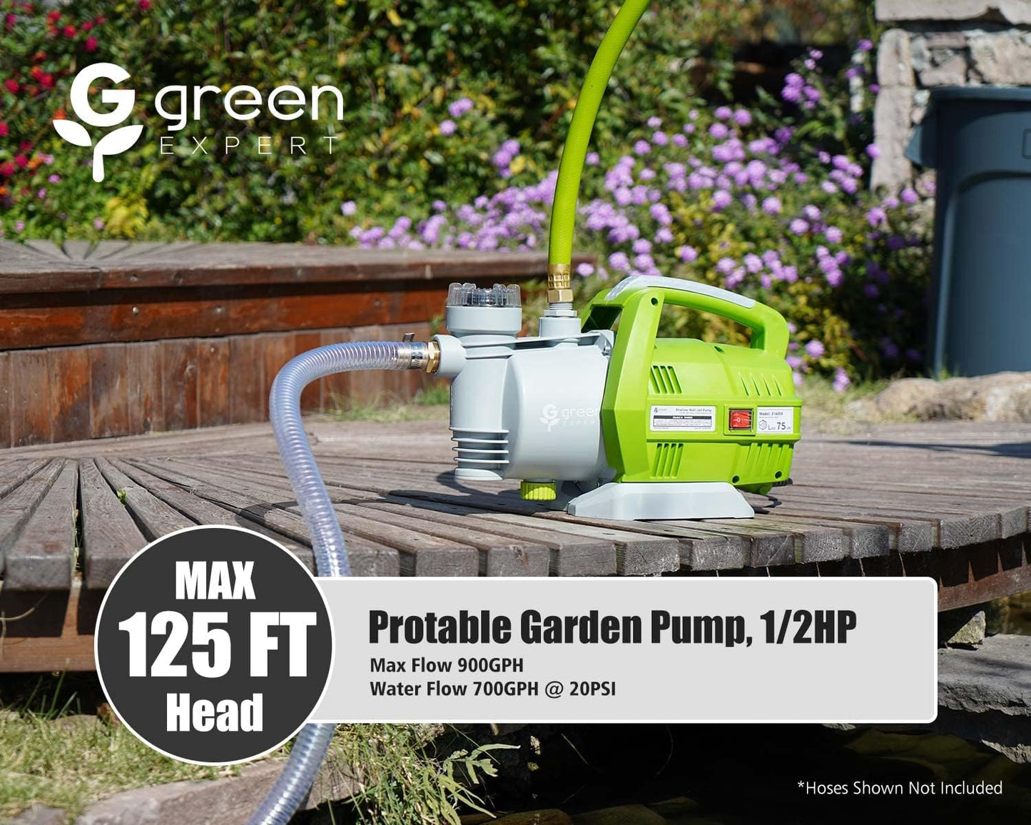 Green Expert 1/2HP Garden Jet Pump with Prefilter for Water Clean Transport Max Head 125FT Flow 900GPH Portable Shallow Well Pump for Home Lawn Sprinkler Backyard Farm Irrigation 314059