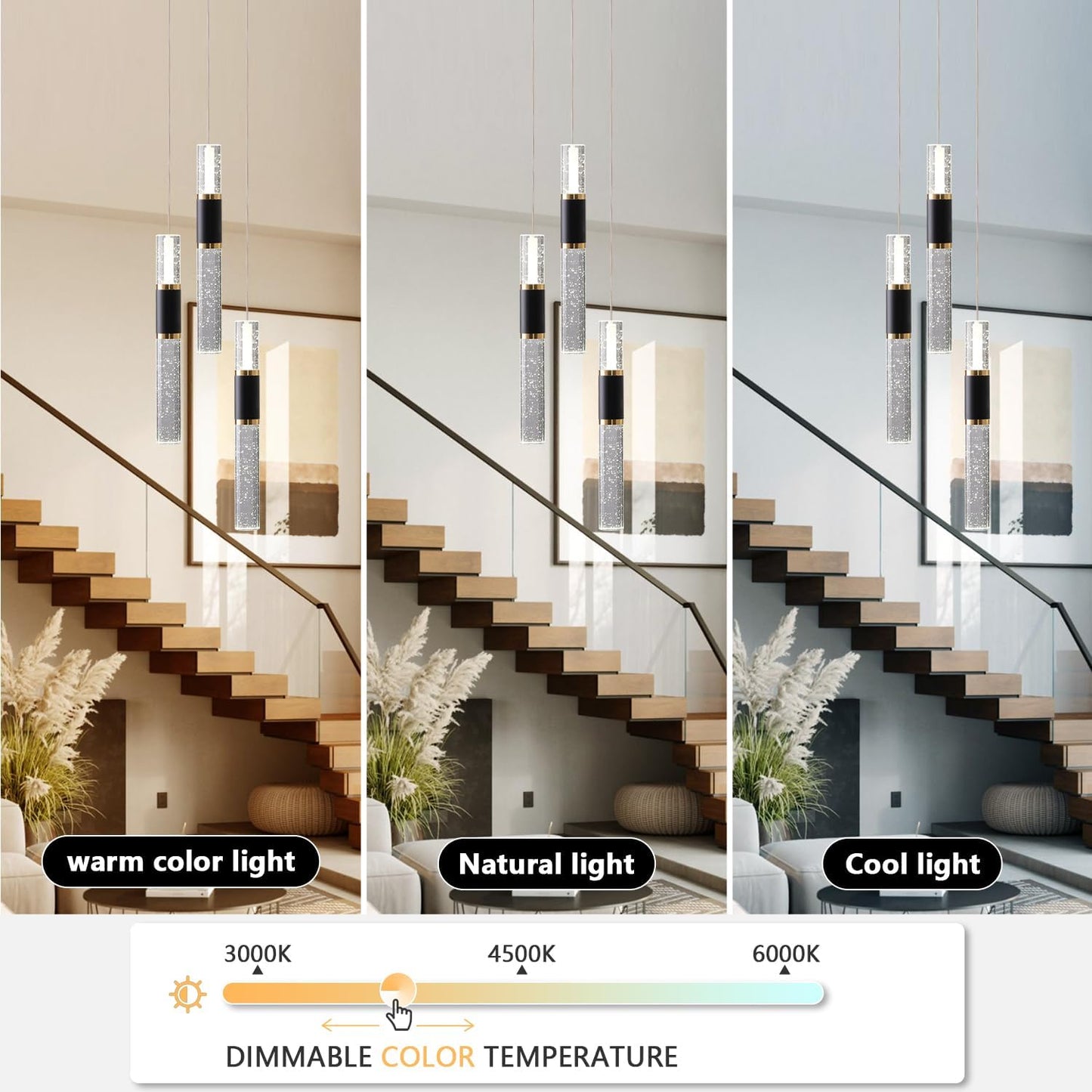 Black and Gold Pendant Light for Kitchen Island,Dimmable Modern Led Pendant Lighting Kitchen Island 3 Pack with Remote Controller