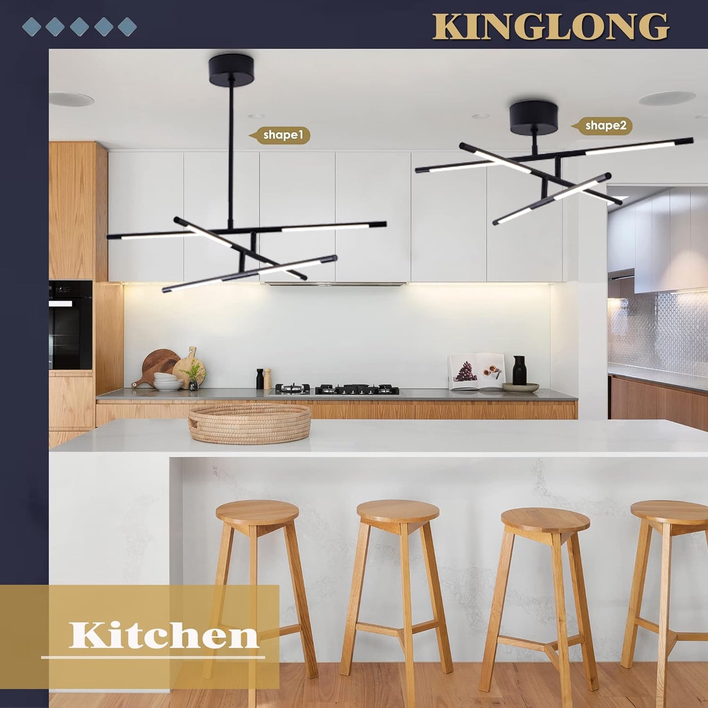 Kinglong Modern Led Chandelier Dimmable Fixture Black Suction and Sling Pendant Light,pluggable New Art Lamps Ceiling Light for Dining