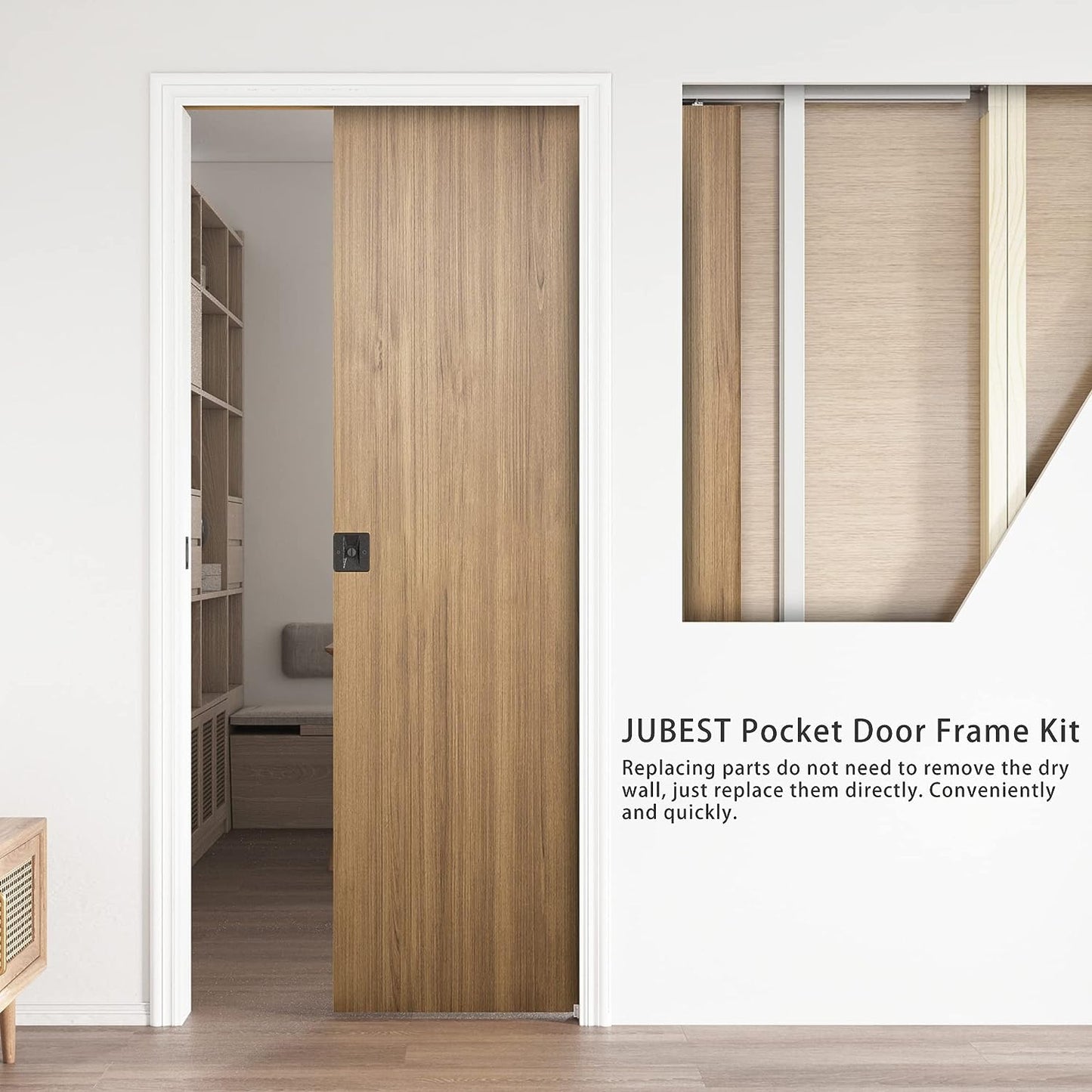 JUBEST Pocket Door Frame Kits with Galvanized Steel Studs, for 24 in. to 36 in. x 80in. Door (for 2x4 Stud Wall)