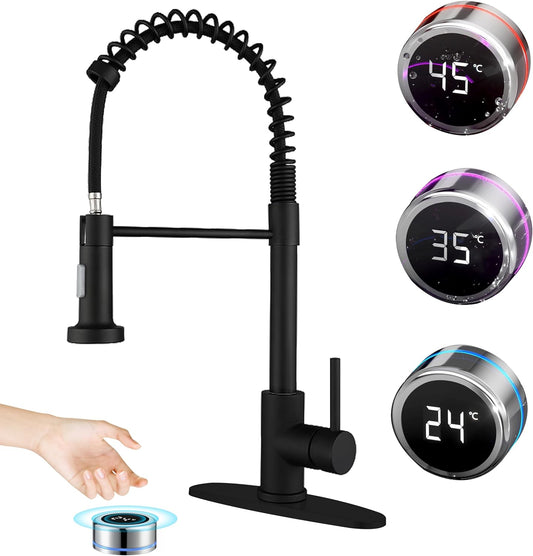 JIANIANHUA Matte Black Touchless Kitchen Faucet Motion Sensor Smart Kitchen Sink Faucet with Pull Down Sprayer Commercial Modern Single Handle Kitchen Faucets Black Movable Sensor Faucet (Black)