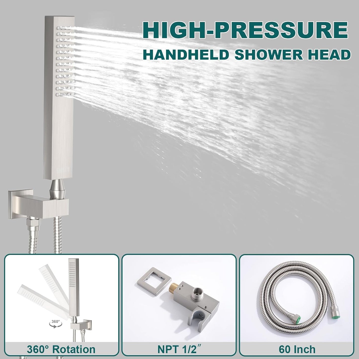 Shower System STARBATH 10 inch Rain Shower System with Handheld Push Button Wall Mounted Shower Systems Brushed Nickel